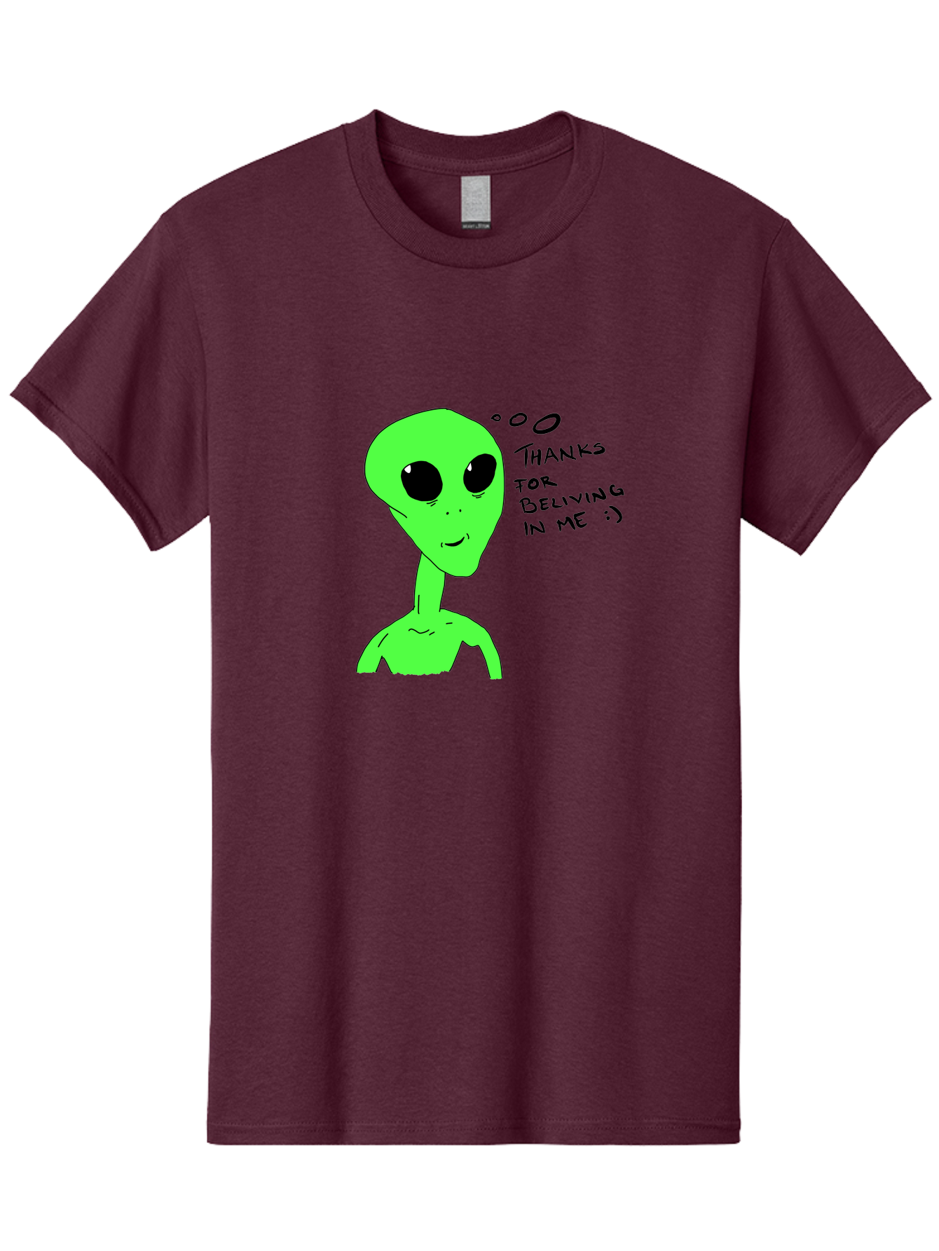 Alien-Thanks-For-Beliving-In-Me Men'S Graphic Tee, 100% Cotton, Comfortable Casual Summer Wear, Machine Washable, Alien Cartoon Character, Extraterrestrial Life, Thought Bubble, Thanks For Believing In Me, Quirky Humor, Playful Design, - Aaa003