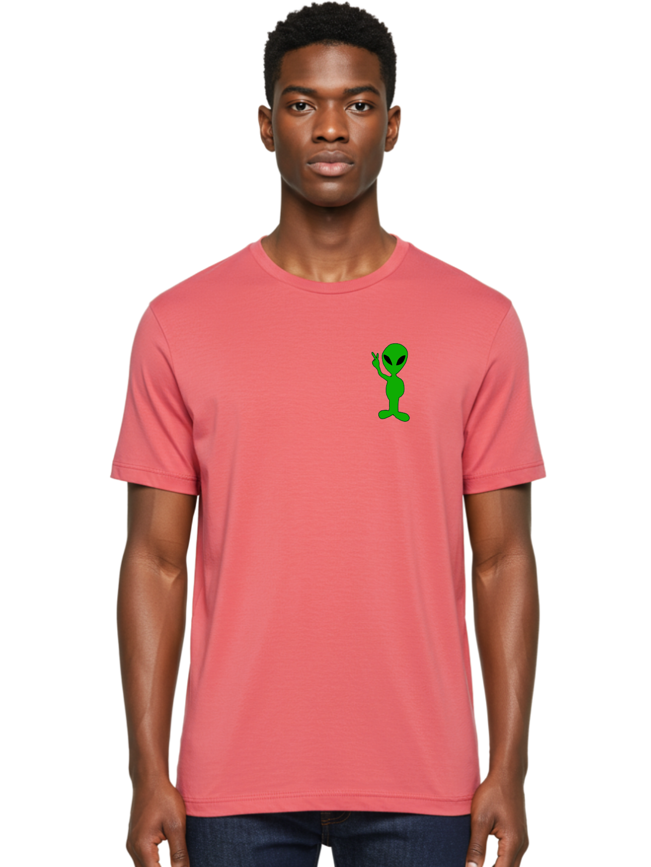 Alien Men'S Graphic Tee, 100% Cotton, Comfortable Casual Summer Wear, Machine Washable, Cartoon Alien, Science Fiction Character, Extraterrestrial Being, Funny Alien, Alien Waving, Pop Culture Icon, Alien Illustration, Humorous Design, - Aaa004