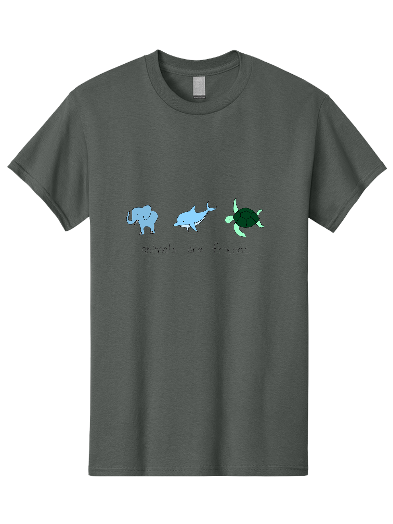 Animals-Are-Friends Men'S Graphic Tee, 100% Cotton, Comfortable Casual Summer Wear, Machine Washable, Cartoon Elephant, Dolphin, Turtle, Friendship, Animal Buddies, Wildlife Companions, Cute Illustrations, Animal Friends, - Aaa006