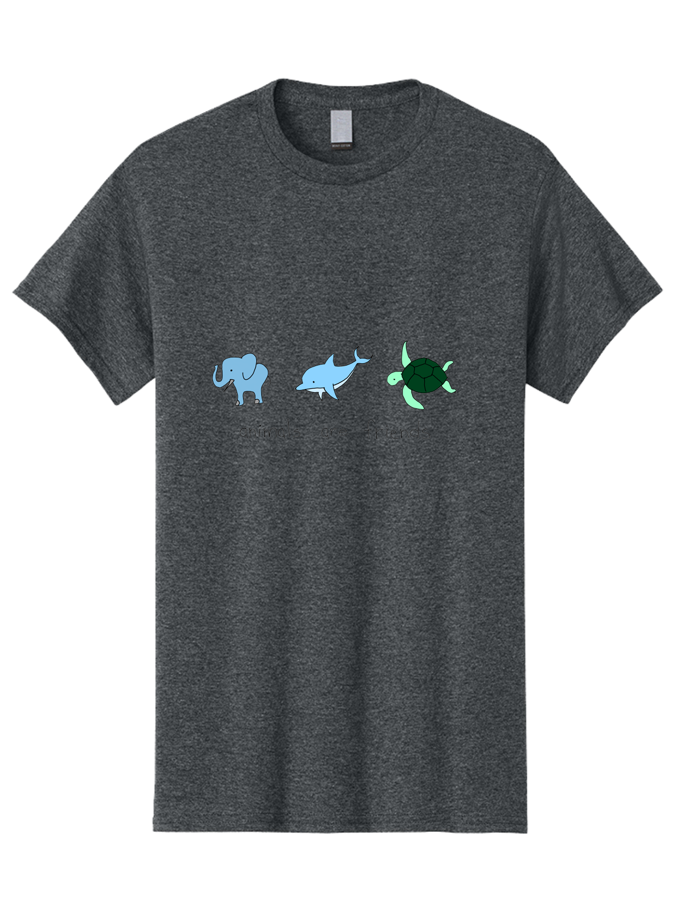 Animals-Are-Friends Men'S Graphic Tee, 100% Cotton, Comfortable Casual Summer Wear, Machine Washable, Cartoon Elephant, Dolphin, Turtle, Friendship, Animal Buddies, Wildlife Companions, Cute Illustrations, Animal Friends, - Aaa006
