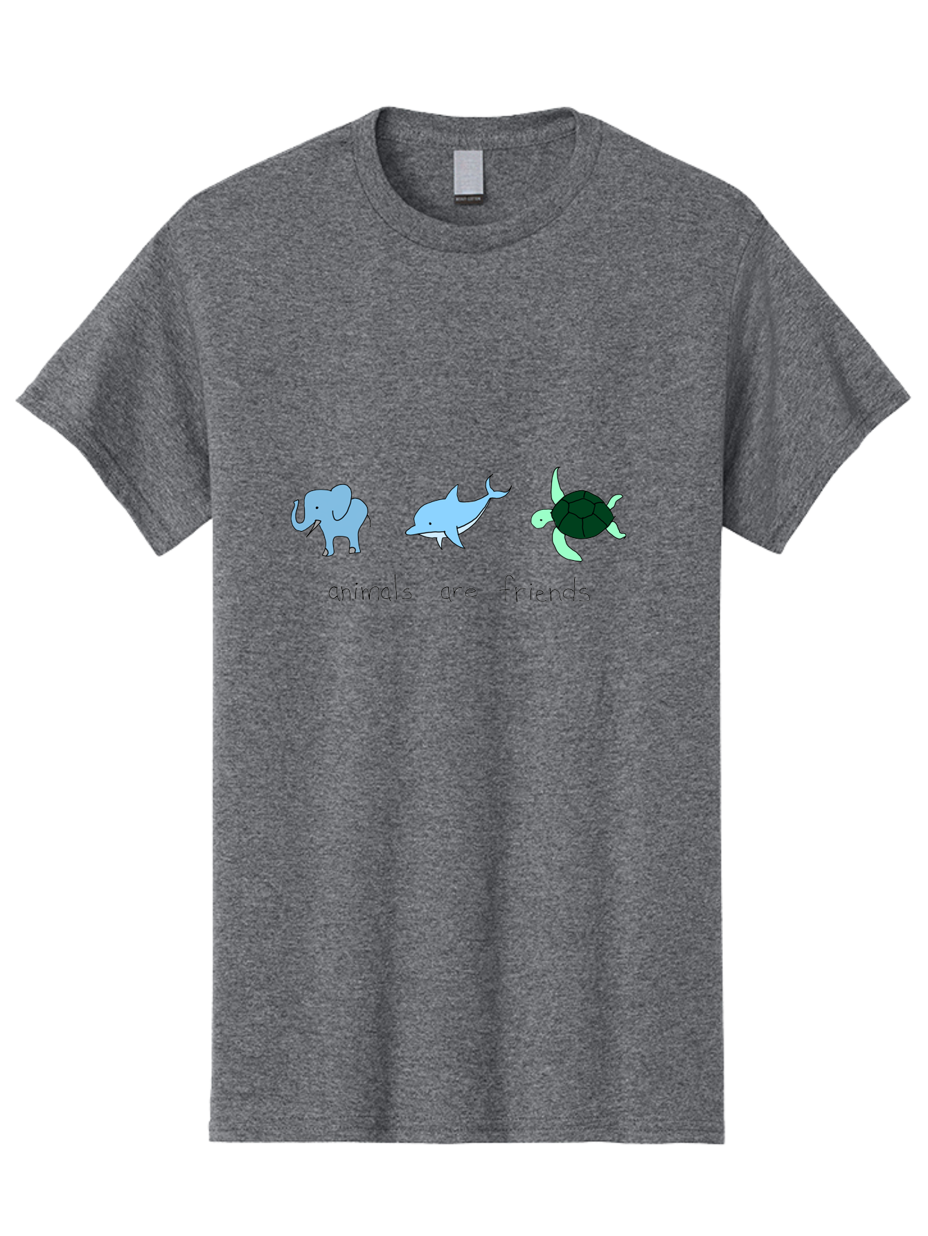 Animals-Are-Friends Men'S Graphic Tee, 100% Cotton, Comfortable Casual Summer Wear, Machine Washable, Cartoon Elephant, Dolphin, Turtle, Friendship, Animal Buddies, Wildlife Companions, Cute Illustrations, Animal Friends, - Aaa006