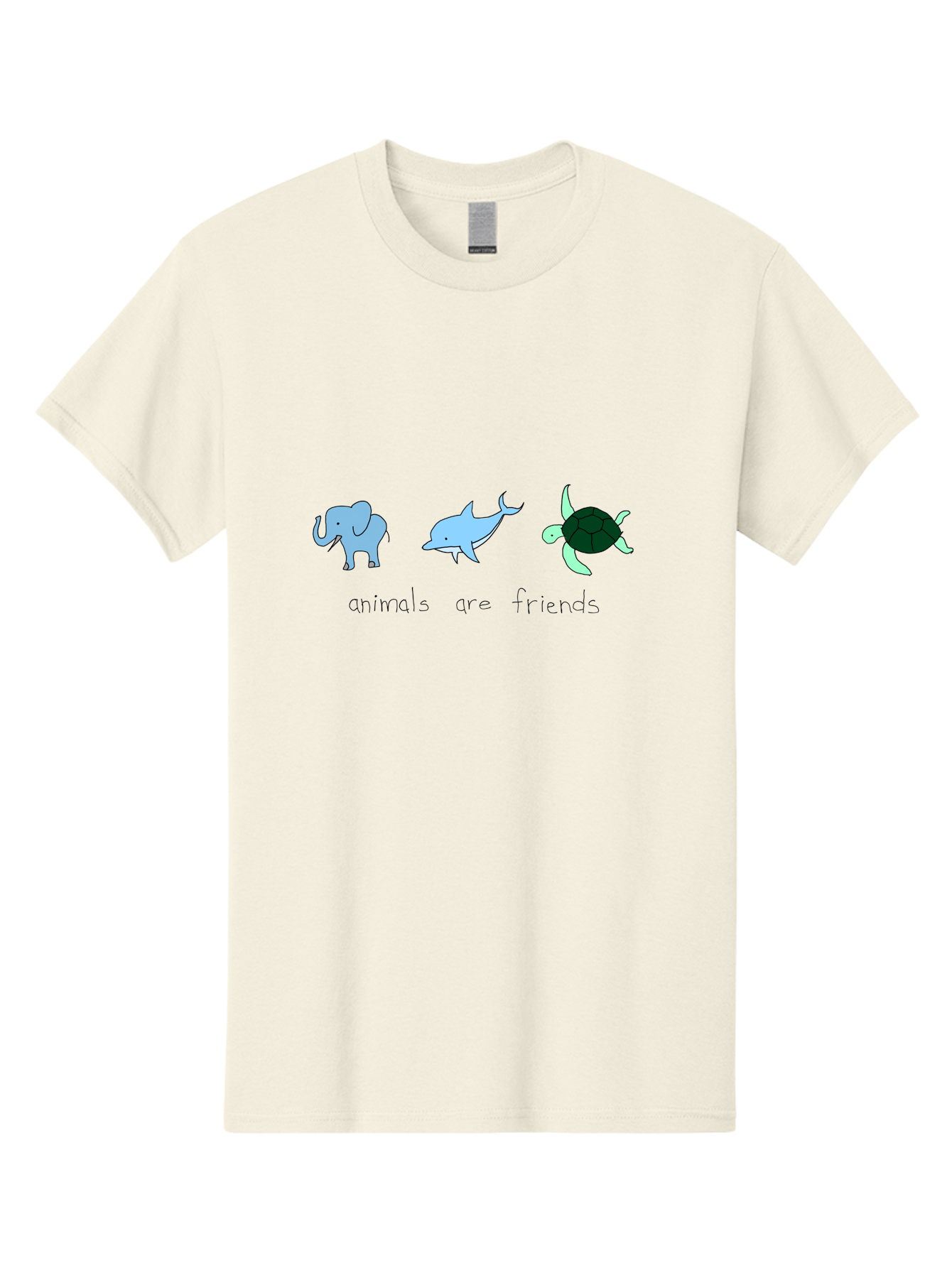 Animals-Are-Friends Men'S Graphic Tee, 100% Cotton, Comfortable Casual Summer Wear, Machine Washable, Cartoon Elephant, Dolphin, Turtle, Friendship, Animal Buddies, Wildlife Companions, Cute Illustrations, Animal Friends, - Aaa006