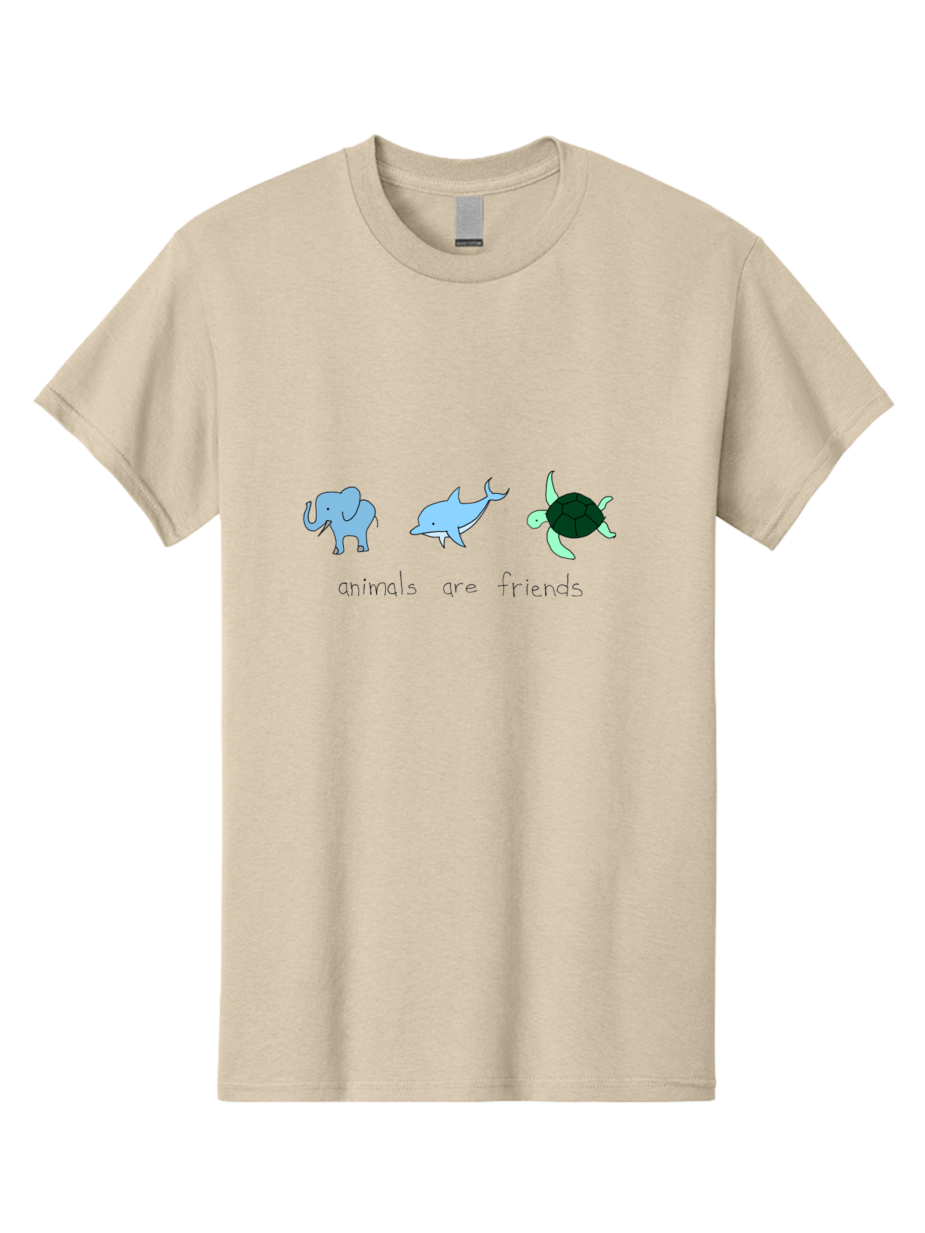 Animals-Are-Friends Men'S Graphic Tee, 100% Cotton, Comfortable Casual Summer Wear, Machine Washable, Cartoon Elephant, Dolphin, Turtle, Friendship, Animal Buddies, Wildlife Companions, Cute Illustrations, Animal Friends, - Aaa006