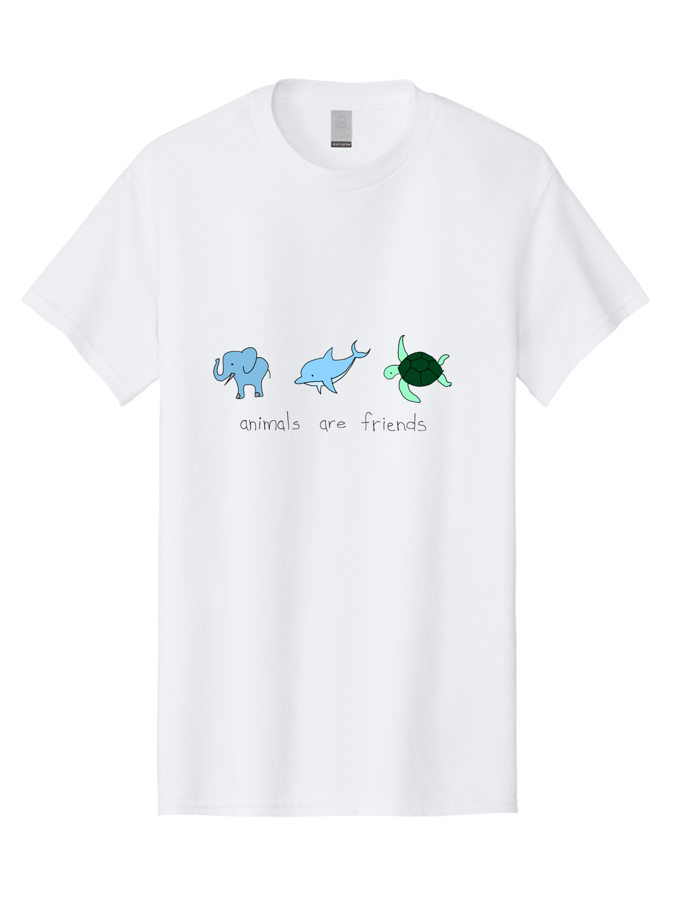 Animals-Are-Friends Men'S Graphic Tee, 100% Cotton, Comfortable Casual Summer Wear, Machine Washable, Cartoon Elephant, Dolphin, Turtle, Friendship, Animal Buddies, Wildlife Companions, Cute Illustrations, Animal Friends, - Aaa006