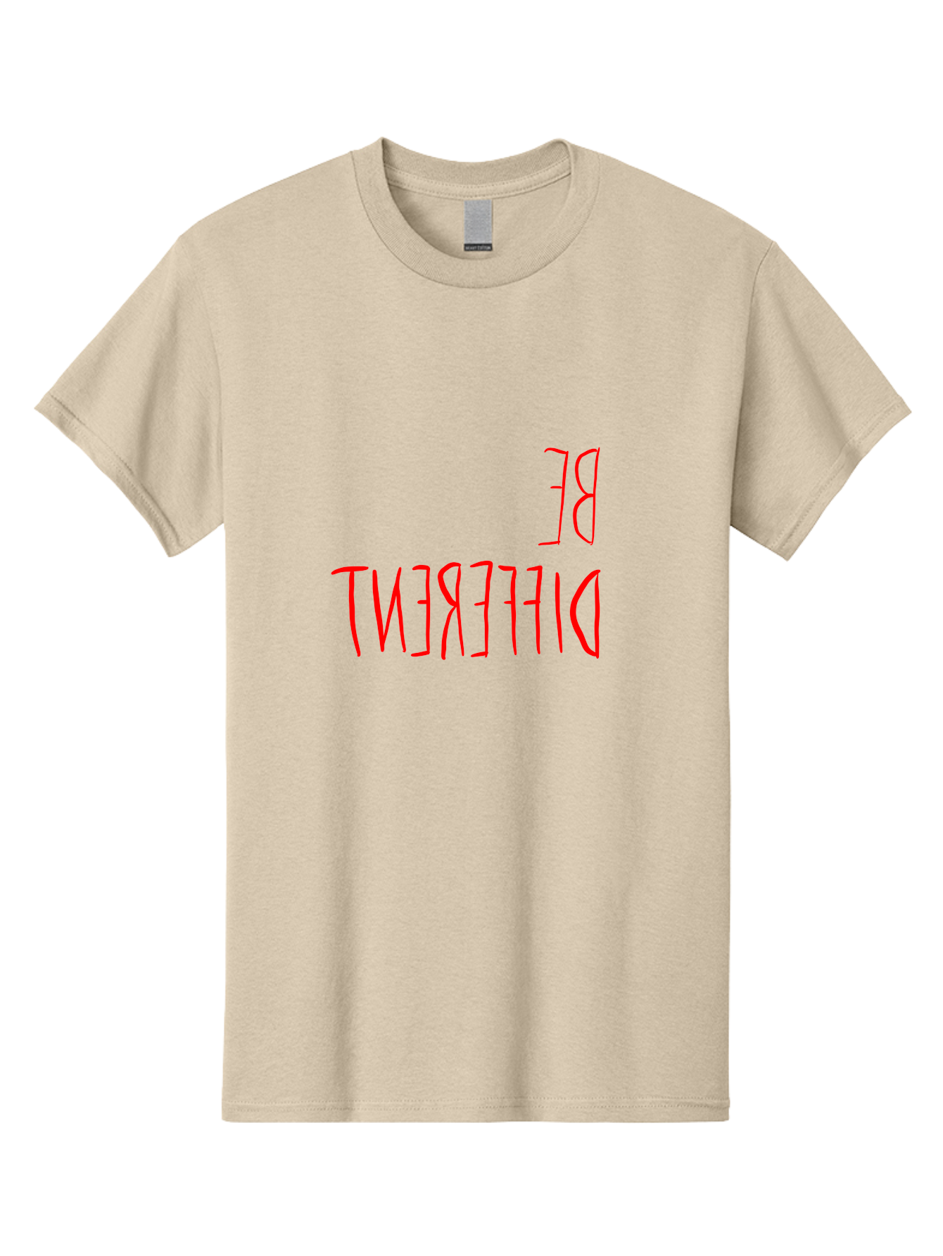 Be-Different Men'S Graphic Tee, 100% Cotton, Comfortable Casual Summer Wear, Machine Washable, Inspirational Quote, Motivational Text, Bold Font, Red Lettering, Quirky Typography, Self-Expression, Individuality, Unique Style, - Aaa009