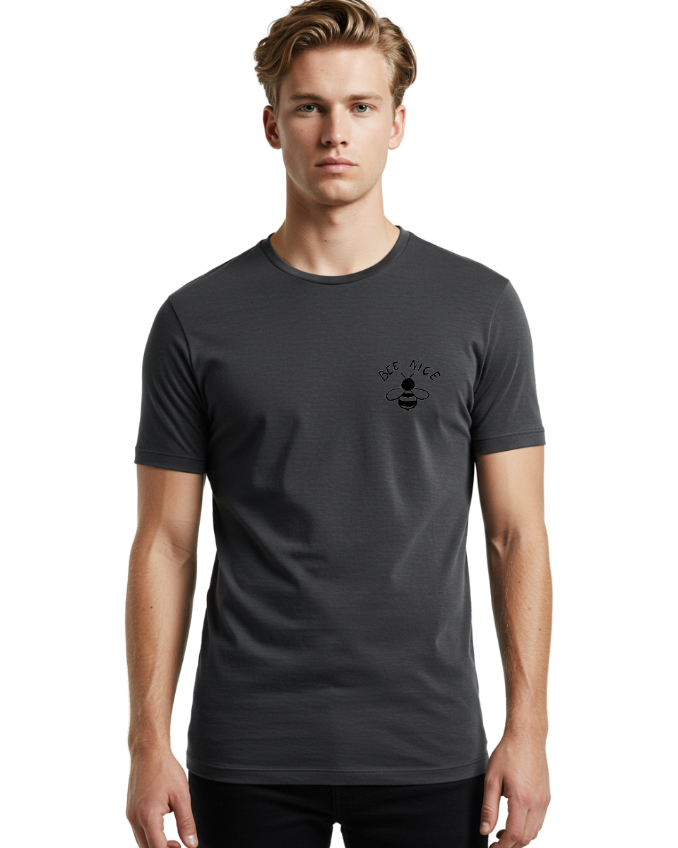 Bee-Nice Men'S Graphic Tee, 100% Cotton, Comfortable Casual Summer Wear, Machine Washable, Bee Illustration, Black And White Bee, Cute Bee, Bee Design, Honey Bee, Kindness Message, Positive Vibes, Bee Graphic, Bee Logo, Inspirational Quote - Aaa010