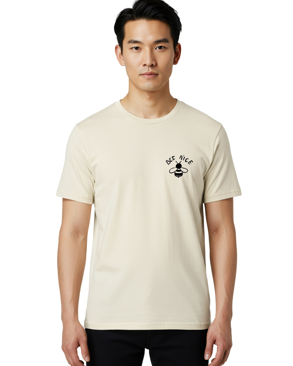 Bee-Nice Men'S Graphic Tee, 100% Cotton, Comfortable Casual Summer Wear, Machine Washable, Bee Illustration, Black And White Bee, Cute Bee, Bee Design, Honey Bee, Kindness Message, Positive Vibes, Bee Graphic, Bee Logo, Inspirational Quote - Aaa010