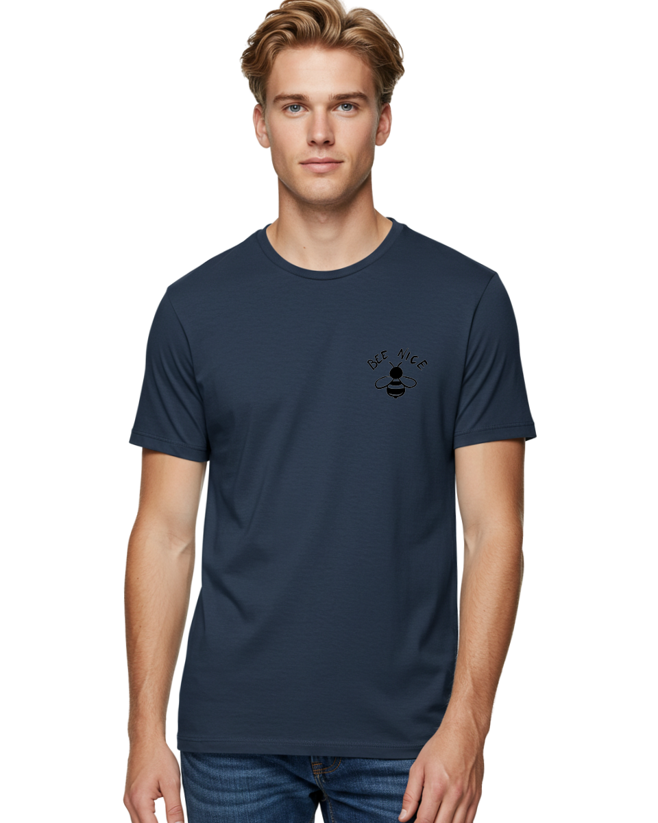 Bee-Nice Men'S Graphic Tee, 100% Cotton, Comfortable Casual Summer Wear, Machine Washable, Bee Illustration, Black And White Bee, Cute Bee, Bee Design, Honey Bee, Kindness Message, Positive Vibes, Bee Graphic, Bee Logo, Inspirational Quote - Aaa010