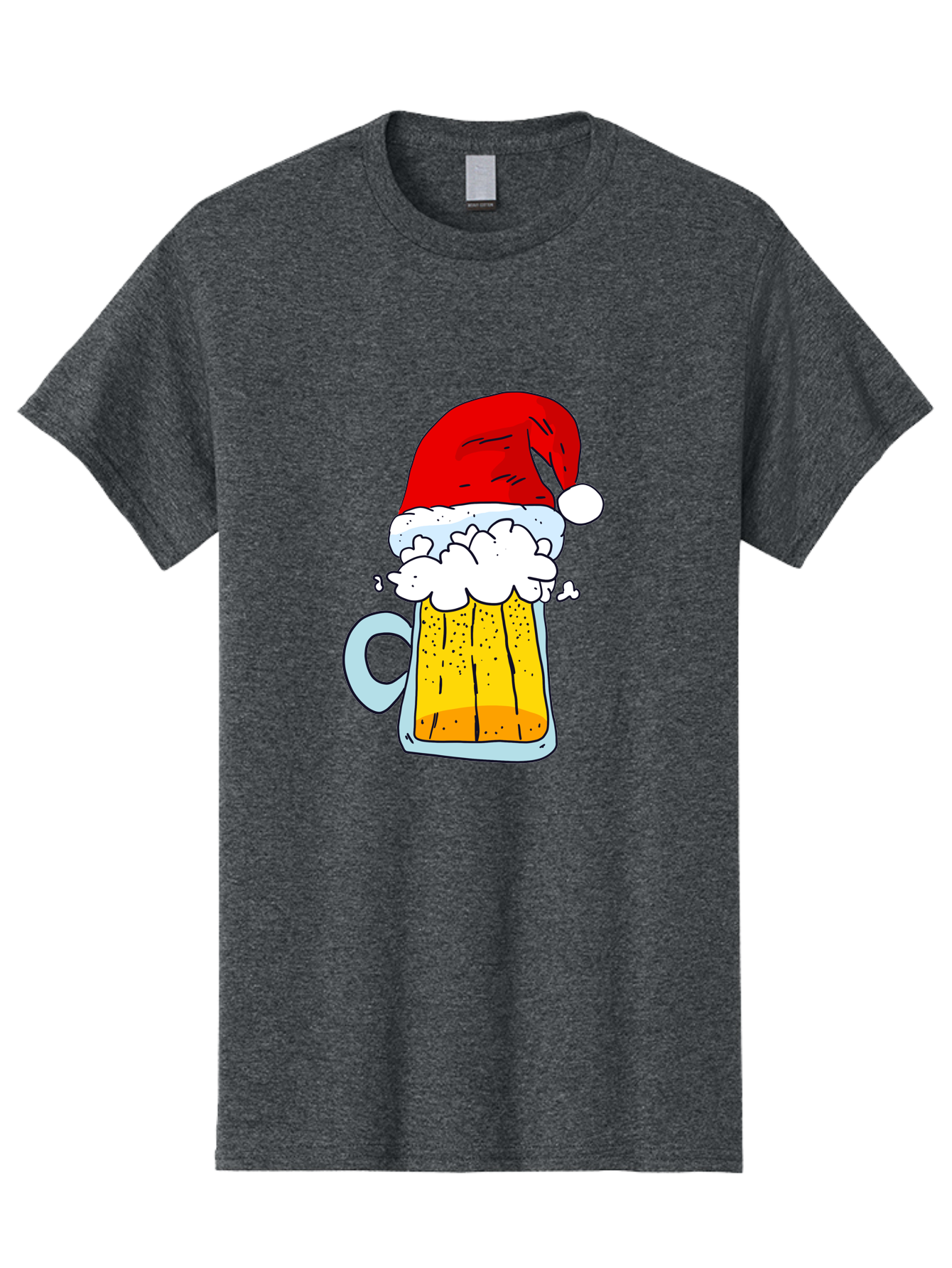 Beer-Mug-With-Santa-Hat Men'S Graphic Tee, 100% Cotton, Comfortable Casual Summer Wear, Machine Washable, Beer Mug With Santa Hat, Christmas Theme, Festive Drink, Holiday Cheer, Cartoon Style, Funny Illustration, Cold Beer, - Aaa011