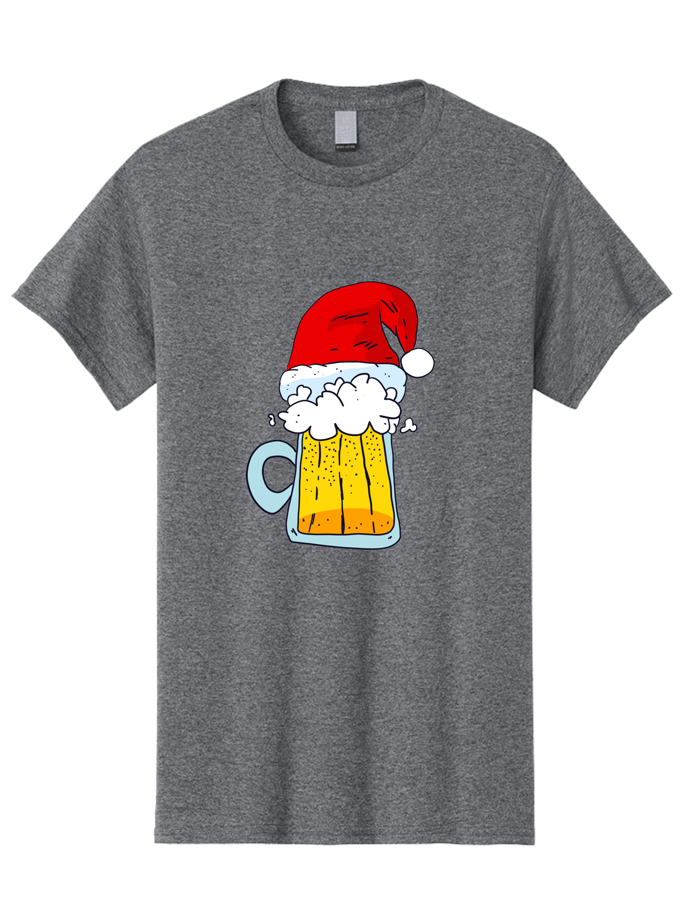 Beer-Mug-With-Santa-Hat Men'S Graphic Tee, 100% Cotton, Comfortable Casual Summer Wear, Machine Washable, Beer Mug With Santa Hat, Christmas Theme, Festive Drink, Holiday Cheer, Cartoon Style, Funny Illustration, Cold Beer, - Aaa011