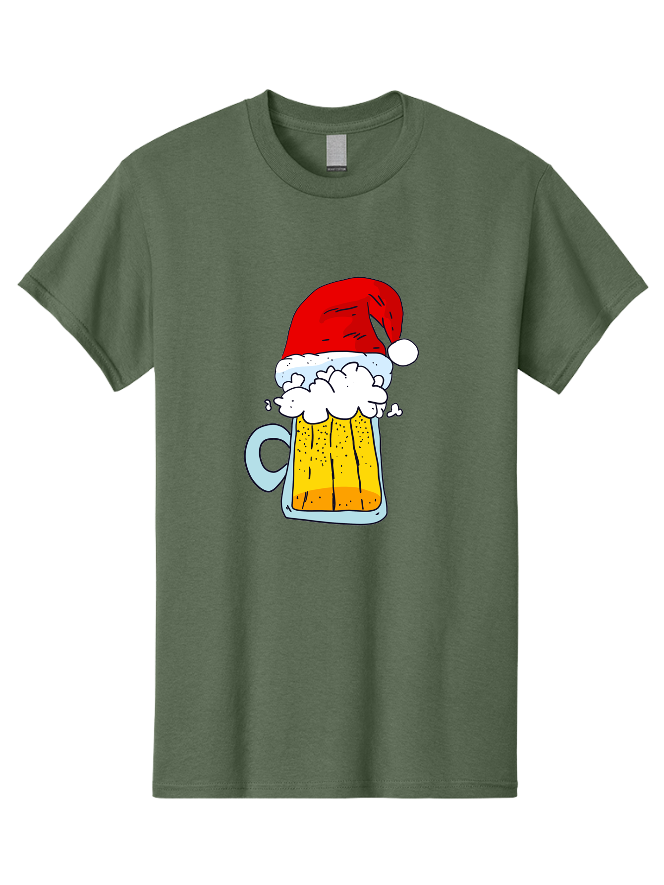 Beer-Mug-With-Santa-Hat Men'S Graphic Tee, 100% Cotton, Comfortable Casual Summer Wear, Machine Washable, Beer Mug With Santa Hat, Christmas Theme, Festive Drink, Holiday Cheer, Cartoon Style, Funny Illustration, Cold Beer, - Aaa011