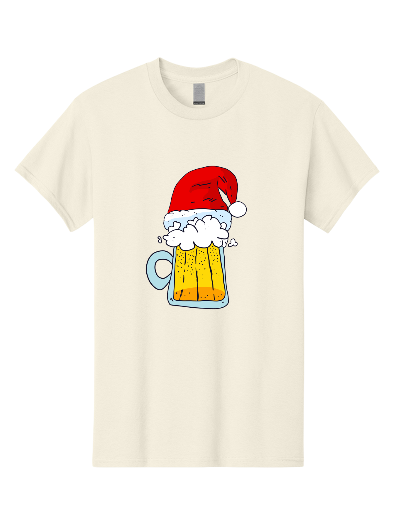 Beer-Mug-With-Santa-Hat Men'S Graphic Tee, 100% Cotton, Comfortable Casual Summer Wear, Machine Washable, Beer Mug With Santa Hat, Christmas Theme, Festive Drink, Holiday Cheer, Cartoon Style, Funny Illustration, Cold Beer, - Aaa011