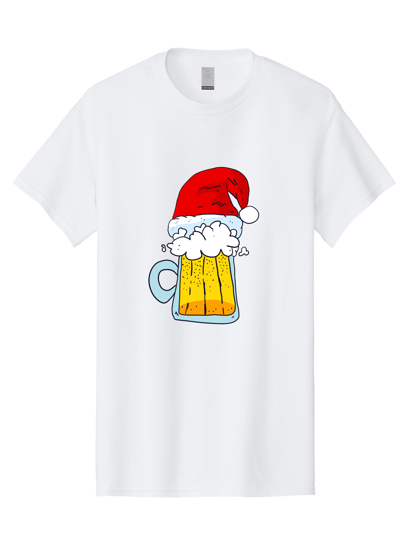 Beer-Mug-With-Santa-Hat Men'S Graphic Tee, 100% Cotton, Comfortable Casual Summer Wear, Machine Washable, Beer Mug With Santa Hat, Christmas Theme, Festive Drink, Holiday Cheer, Cartoon Style, Funny Illustration, Cold Beer, - Aaa011