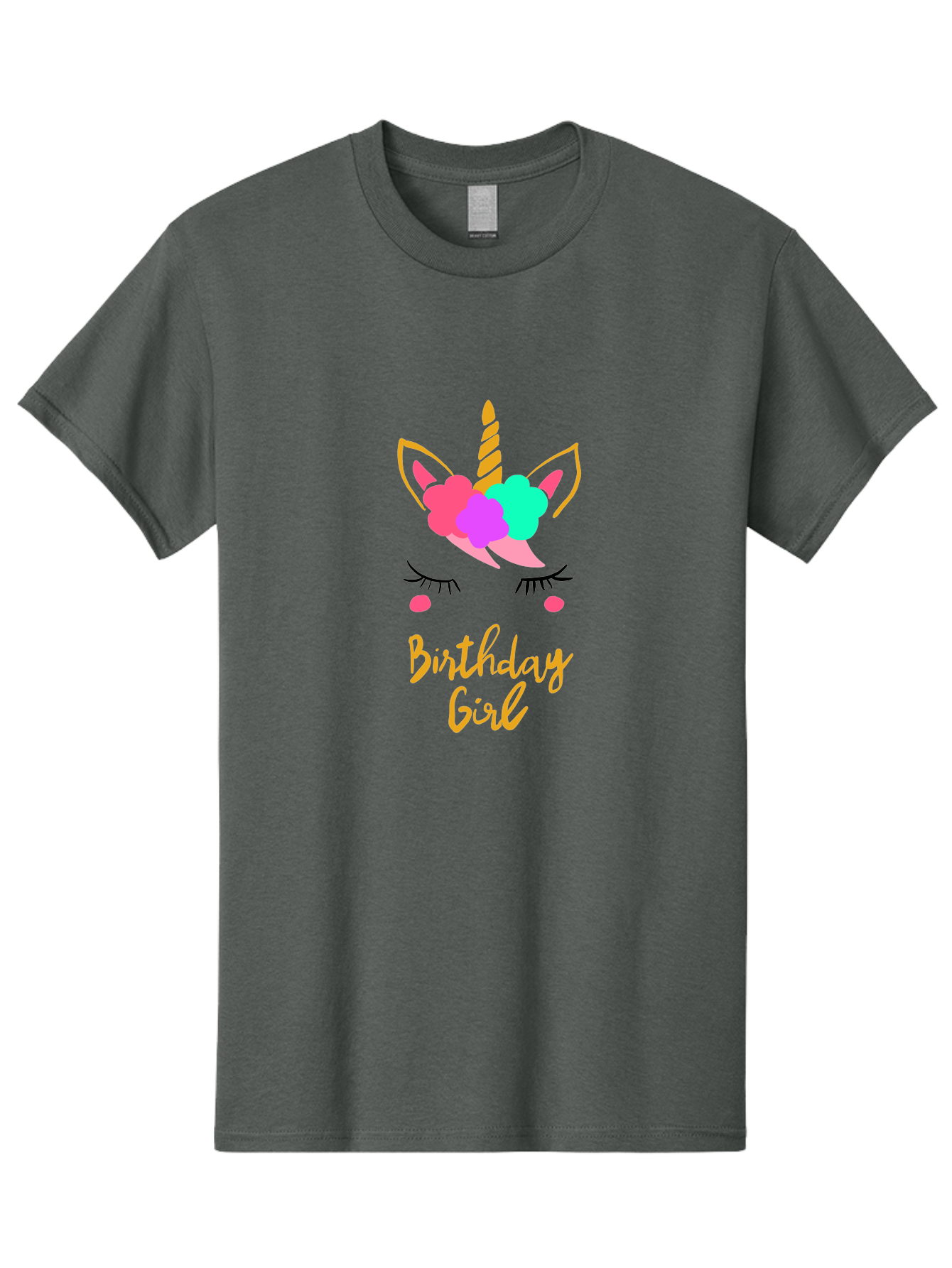 Birthday-Girl Men'S Graphic Tee, 100% Cotton, Comfortable Casual Summer Wear, Machine Washable, Unicorn Face, Colorful Mane, Birthday Girl, Pastel Colors, Yellow Horn, Pink Tears, Eyelashes, Festive Design, Celebration, Fun, Whimsical, - Aaa013