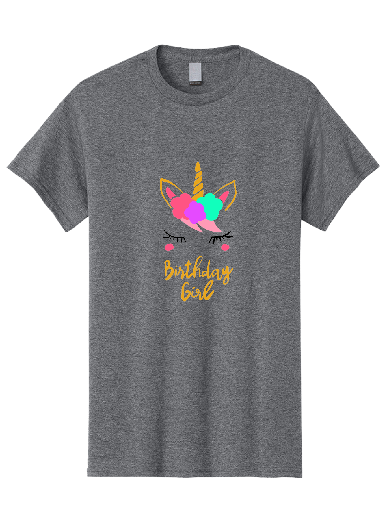 Birthday-Girl Men'S Graphic Tee, 100% Cotton, Comfortable Casual Summer Wear, Machine Washable, Unicorn Face, Colorful Mane, Birthday Girl, Pastel Colors, Yellow Horn, Pink Tears, Eyelashes, Festive Design, Celebration, Fun, Whimsical, - Aaa013