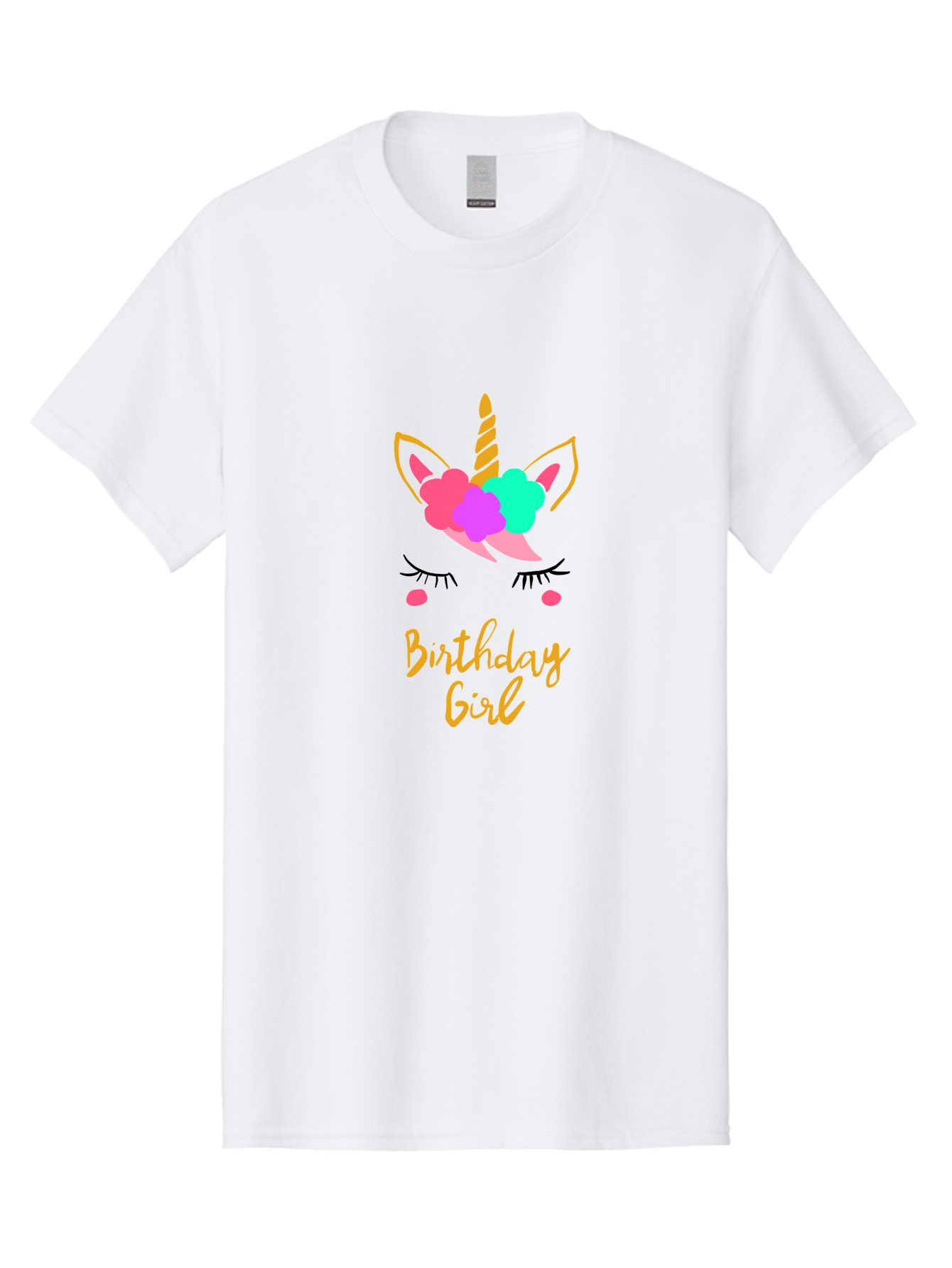 Birthday-Girl Men'S Graphic Tee, 100% Cotton, Comfortable Casual Summer Wear, Machine Washable, Unicorn Face, Colorful Mane, Birthday Girl, Pastel Colors, Yellow Horn, Pink Tears, Eyelashes, Festive Design, Celebration, Fun, Whimsical, - Aaa013