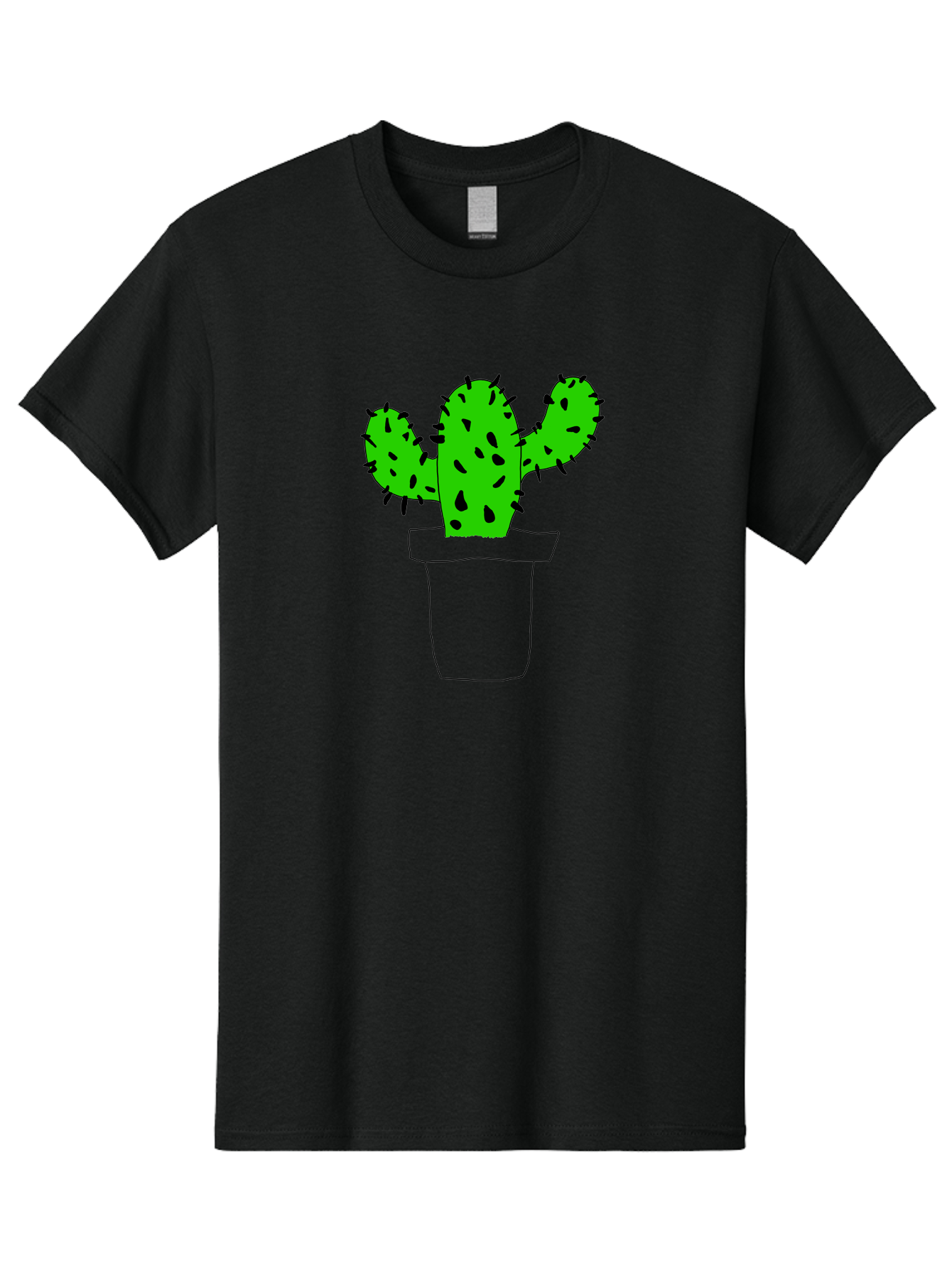 Cactus Men'S Graphic Tee, 100% Cotton, Comfortable Casual Summer Wear, Machine Washable, Cactus Plant, Potted Cactus, Spiky Leaves, Simple Illustration, Minimalist Design, Cacti, Succulent, Desert Plant, Houseplant, Black Outline - Aaa016