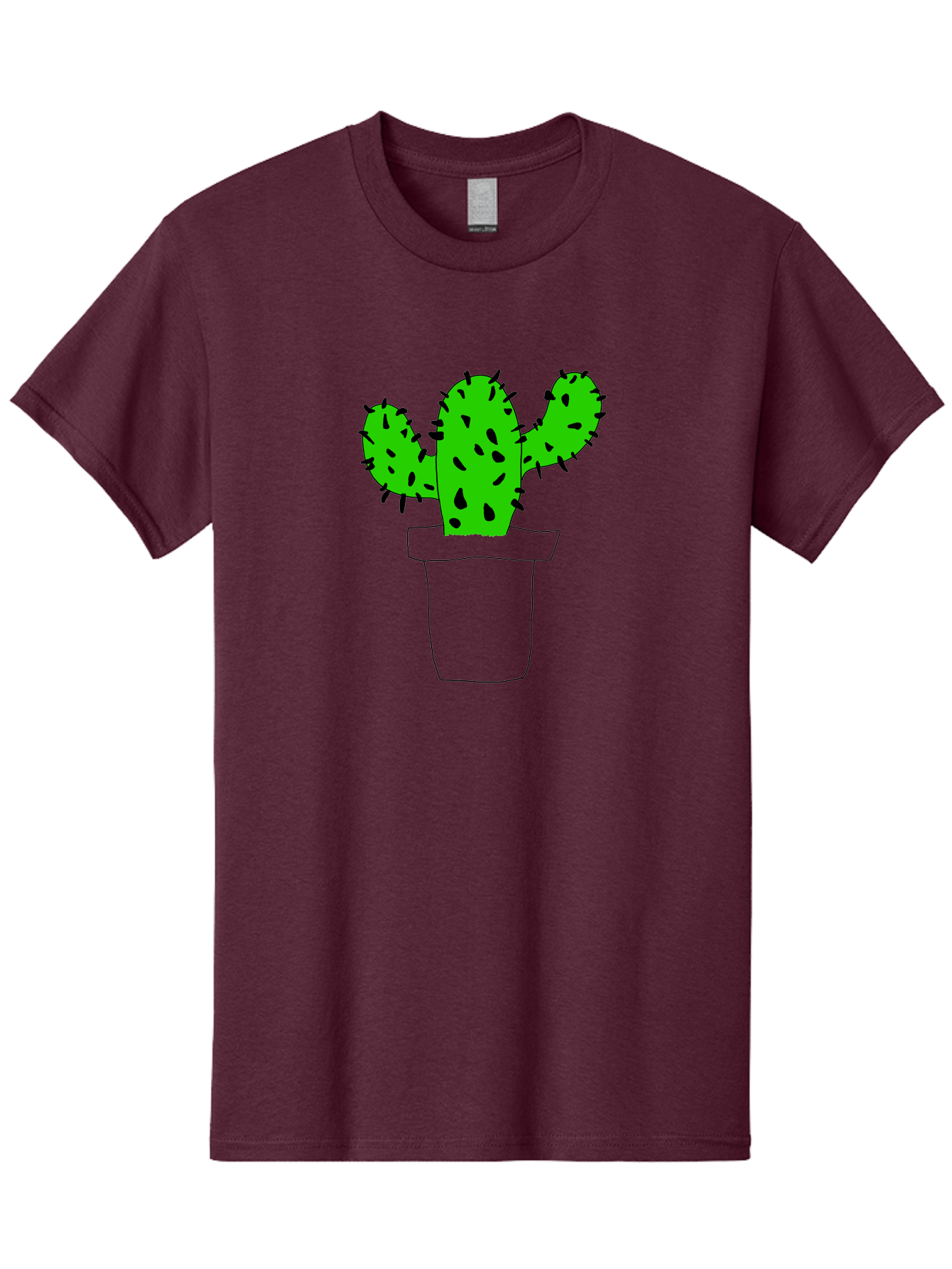 Cactus Men'S Graphic Tee, 100% Cotton, Comfortable Casual Summer Wear, Machine Washable, Cactus Plant, Potted Cactus, Spiky Leaves, Simple Illustration, Minimalist Design, Cacti, Succulent, Desert Plant, Houseplant, Black Outline - Aaa016