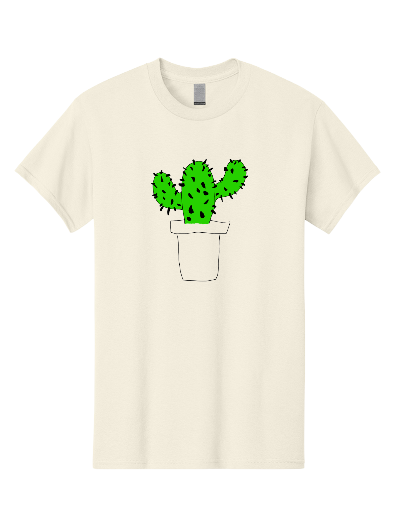 Cactus Men'S Graphic Tee, 100% Cotton, Comfortable Casual Summer Wear, Machine Washable, Cactus Plant, Potted Cactus, Spiky Leaves, Simple Illustration, Minimalist Design, Cacti, Succulent, Desert Plant, Houseplant, Black Outline - Aaa016