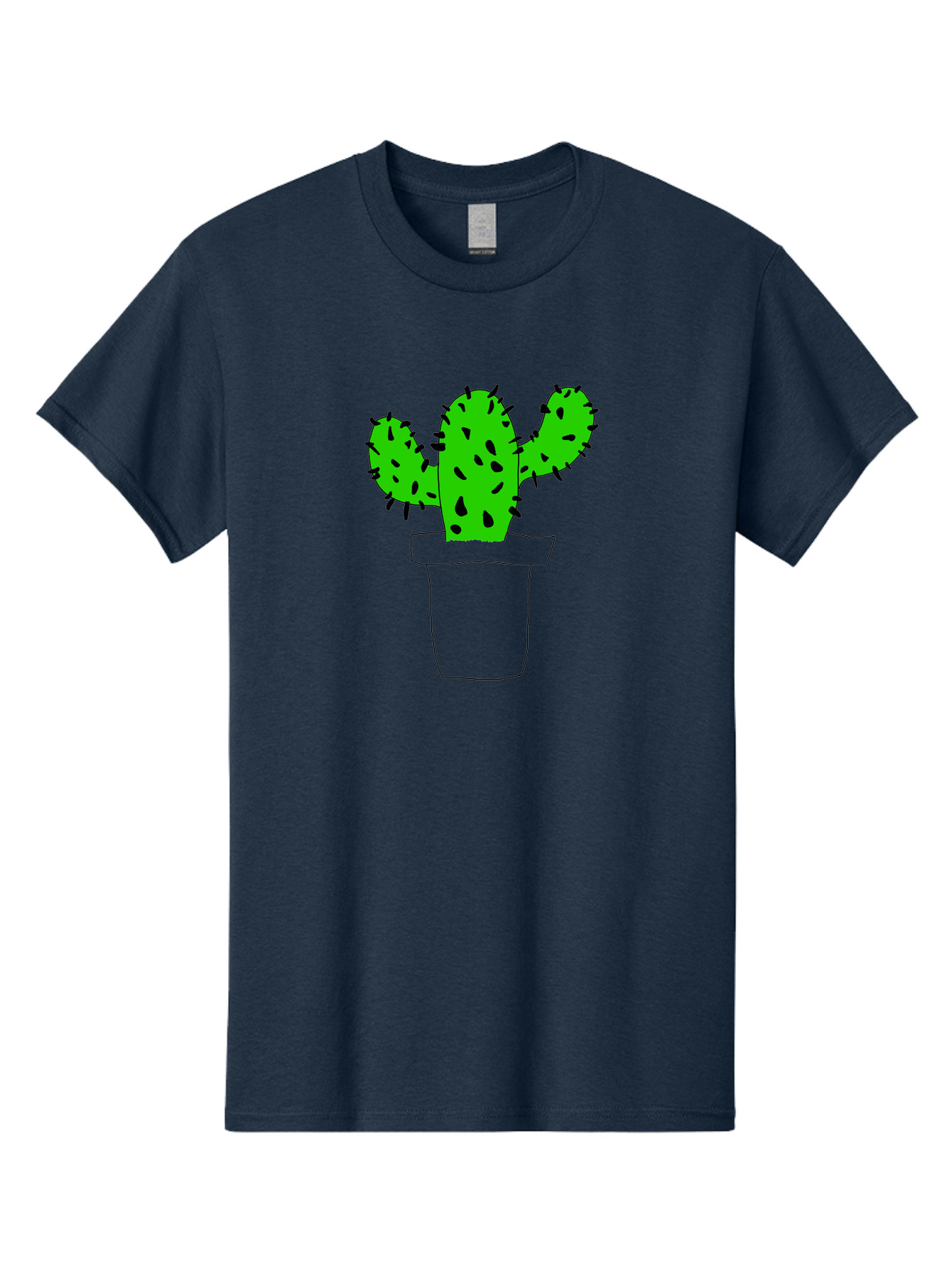 Cactus Men'S Graphic Tee, 100% Cotton, Comfortable Casual Summer Wear, Machine Washable, Cactus Plant, Potted Cactus, Spiky Leaves, Simple Illustration, Minimalist Design, Cacti, Succulent, Desert Plant, Houseplant, Black Outline - Aaa016