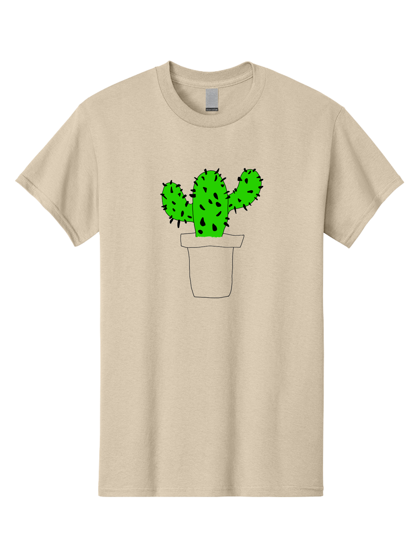 Cactus Men'S Graphic Tee, 100% Cotton, Comfortable Casual Summer Wear, Machine Washable, Cactus Plant, Potted Cactus, Spiky Leaves, Simple Illustration, Minimalist Design, Cacti, Succulent, Desert Plant, Houseplant, Black Outline - Aaa016