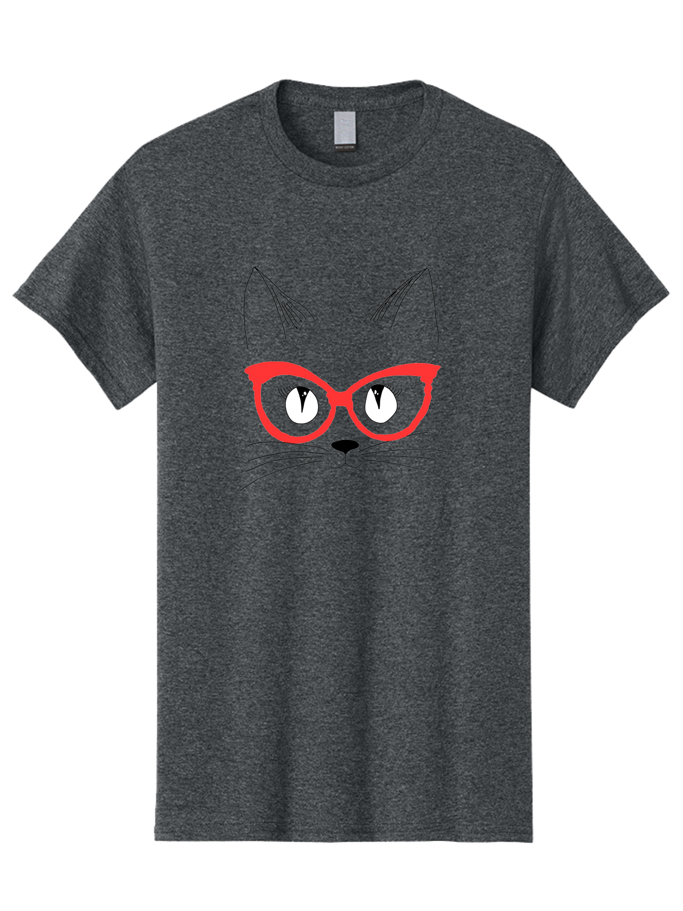 Cat-Face Men'S Graphic Tee, 100% Cotton, Comfortable Casual Summer Wear, Machine Washable, Funny Cat, Cat Face, Red Glasses, White Eyes, Black Nose, Whiskers, Cartoon Style, Simple Design, Cute Illustration, Pop Art, Modern Art - Aaa018
