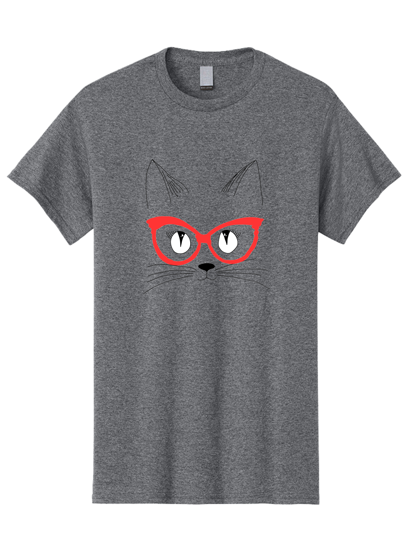 Cat-Face Men'S Graphic Tee, 100% Cotton, Comfortable Casual Summer Wear, Machine Washable, Funny Cat, Cat Face, Red Glasses, White Eyes, Black Nose, Whiskers, Cartoon Style, Simple Design, Cute Illustration, Pop Art, Modern Art - Aaa018