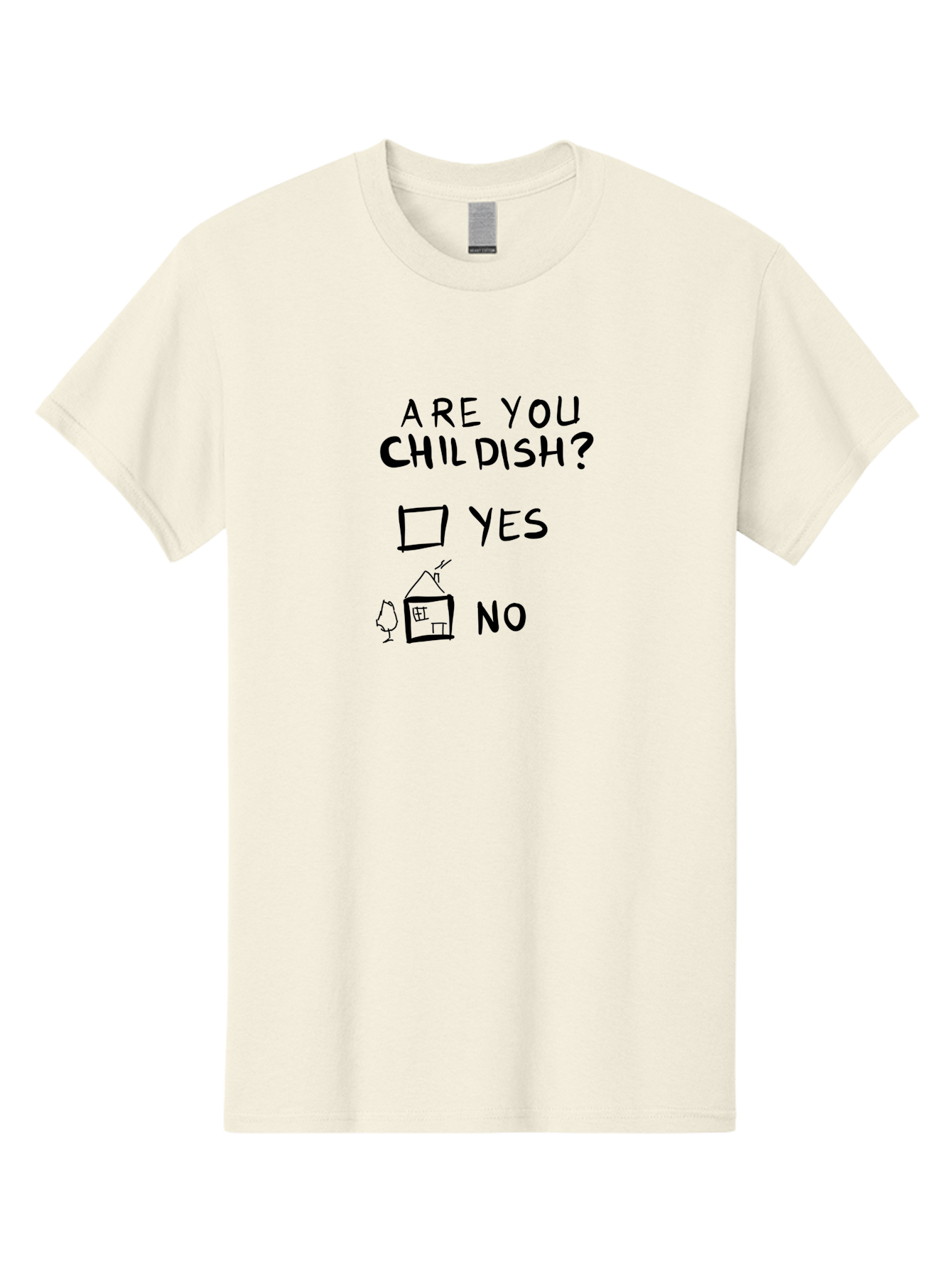 Childish-Quiz Men'S Graphic Tee, 100% Cotton, Comfortable Casual Summer Wear, Machine Washable, Childish Personality, Personality Quiz, Checkbox Design, Yes Or No Question, Doodle Art, Playful Illustration, Quirky Humor, Funny Graphics - Aaa019