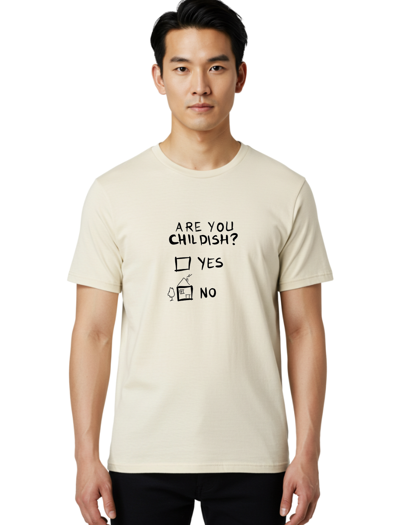 Childish-Quiz Men'S Graphic Tee, 100% Cotton, Comfortable Casual Summer Wear, Machine Washable, Childish Personality, Personality Quiz, Checkbox Design, Yes Or No Question, Doodle Art, Playful Illustration, Quirky Humor, Funny Graphics - Aaa019