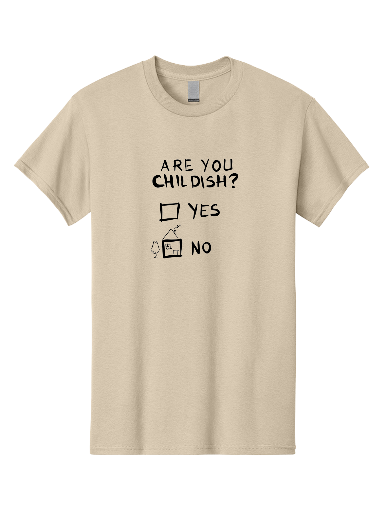 Childish-Quiz Men'S Graphic Tee, 100% Cotton, Comfortable Casual Summer Wear, Machine Washable, Childish Personality, Personality Quiz, Checkbox Design, Yes Or No Question, Doodle Art, Playful Illustration, Quirky Humor, Funny Graphics - Aaa019