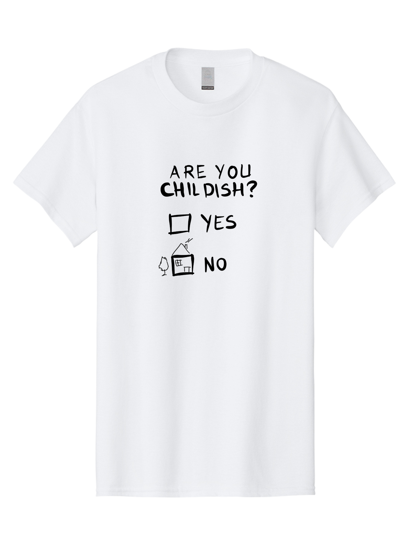 Childish-Quiz Men'S Graphic Tee, 100% Cotton, Comfortable Casual Summer Wear, Machine Washable, Childish Personality, Personality Quiz, Checkbox Design, Yes Or No Question, Doodle Art, Playful Illustration, Quirky Humor, Funny Graphics - Aaa019