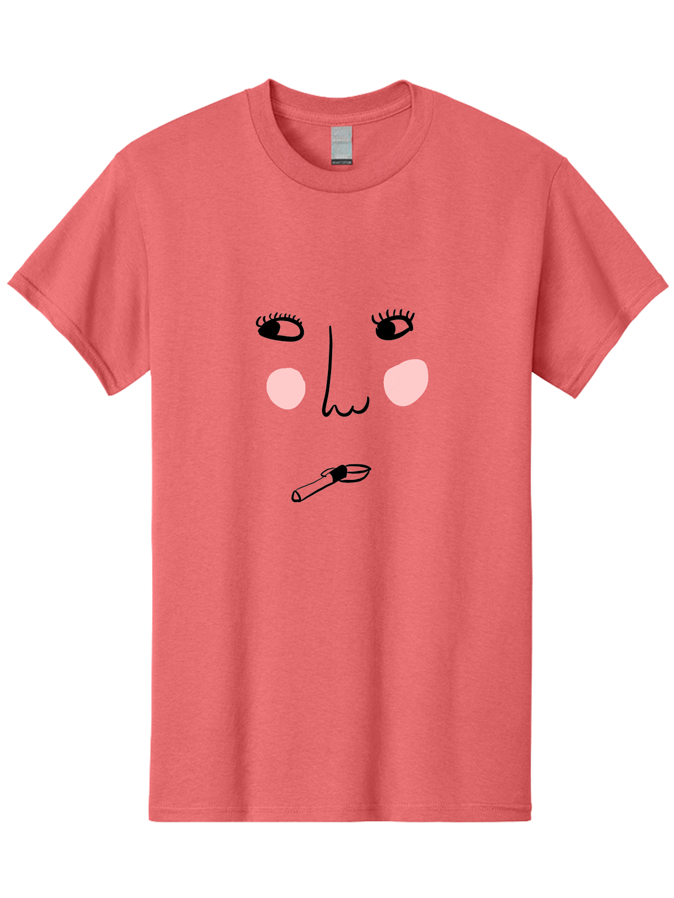 Cigarette-Face Men'S Graphic Tee, 100% Cotton, Comfortable Casual Summer Wear, Machine Washable, Cartoon Face, Whimsical Illustration, Smoking Culture, Cigarette, Quirky Art, Abstract Face, Minimalist Design, Simple Shapes - Aaa020