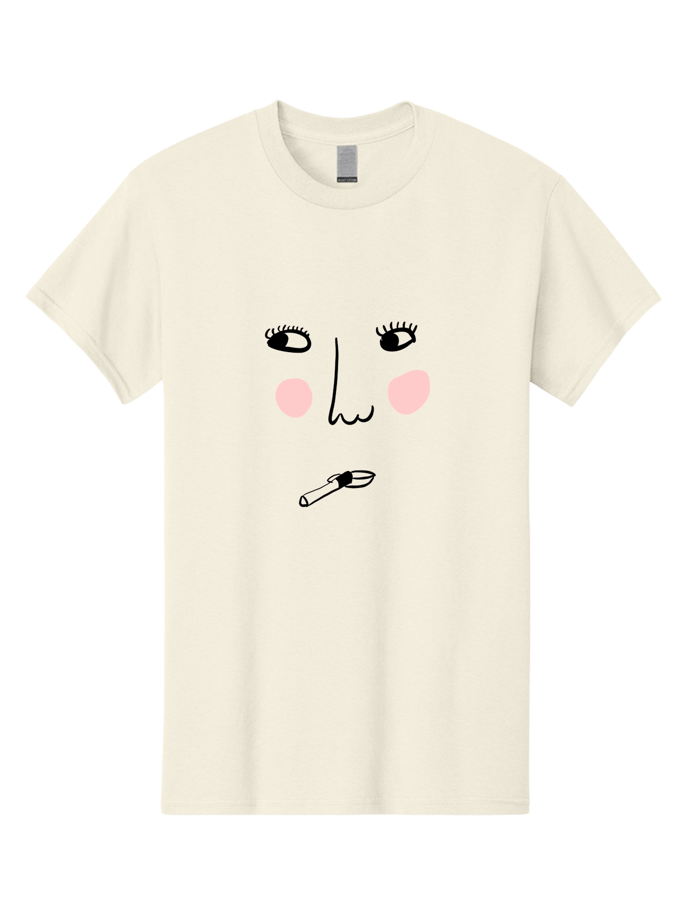 Cigarette-Face Men'S Graphic Tee, 100% Cotton, Comfortable Casual Summer Wear, Machine Washable, Cartoon Face, Whimsical Illustration, Smoking Culture, Cigarette, Quirky Art, Abstract Face, Minimalist Design, Simple Shapes - Aaa020