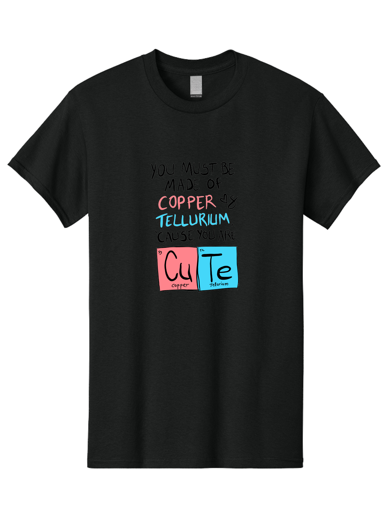 Cute-Chemistry-Pun Men'S Graphic Tee, 100% Cotton, Comfortable Casual Summer Wear, Machine Washable, Cute Chemistry Pun, Periodic Table Elements, Copper And Tellurium, Chemistry Joke, Science Humor, Funny Quote, Playful Design, - Aaa022