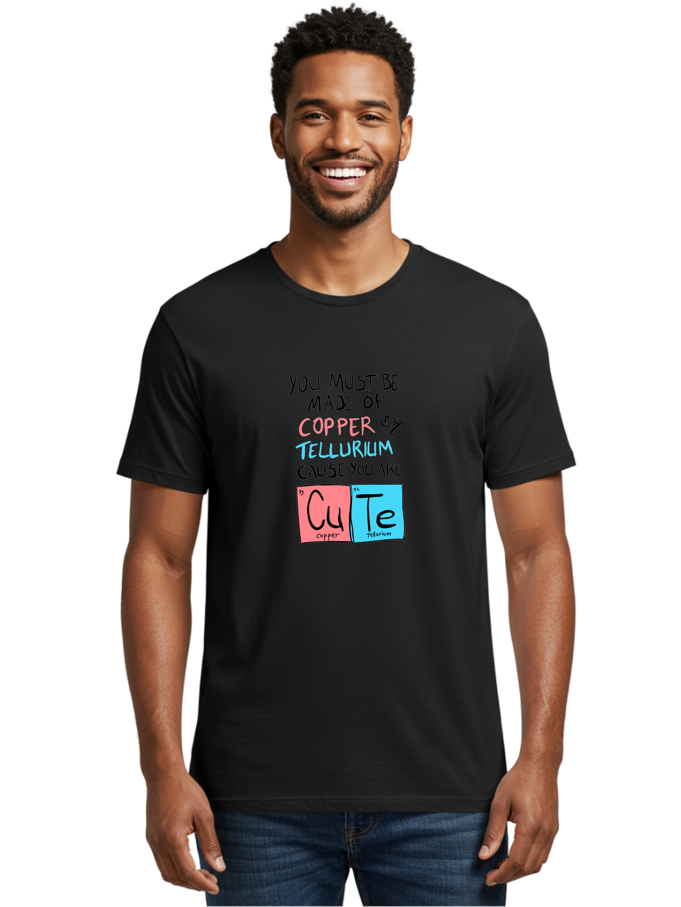 Cute-Chemistry-Pun Men'S Graphic Tee, 100% Cotton, Comfortable Casual Summer Wear, Machine Washable, Cute Chemistry Pun, Periodic Table Elements, Copper And Tellurium, Chemistry Joke, Science Humor, Funny Quote, Playful Design, - Aaa022