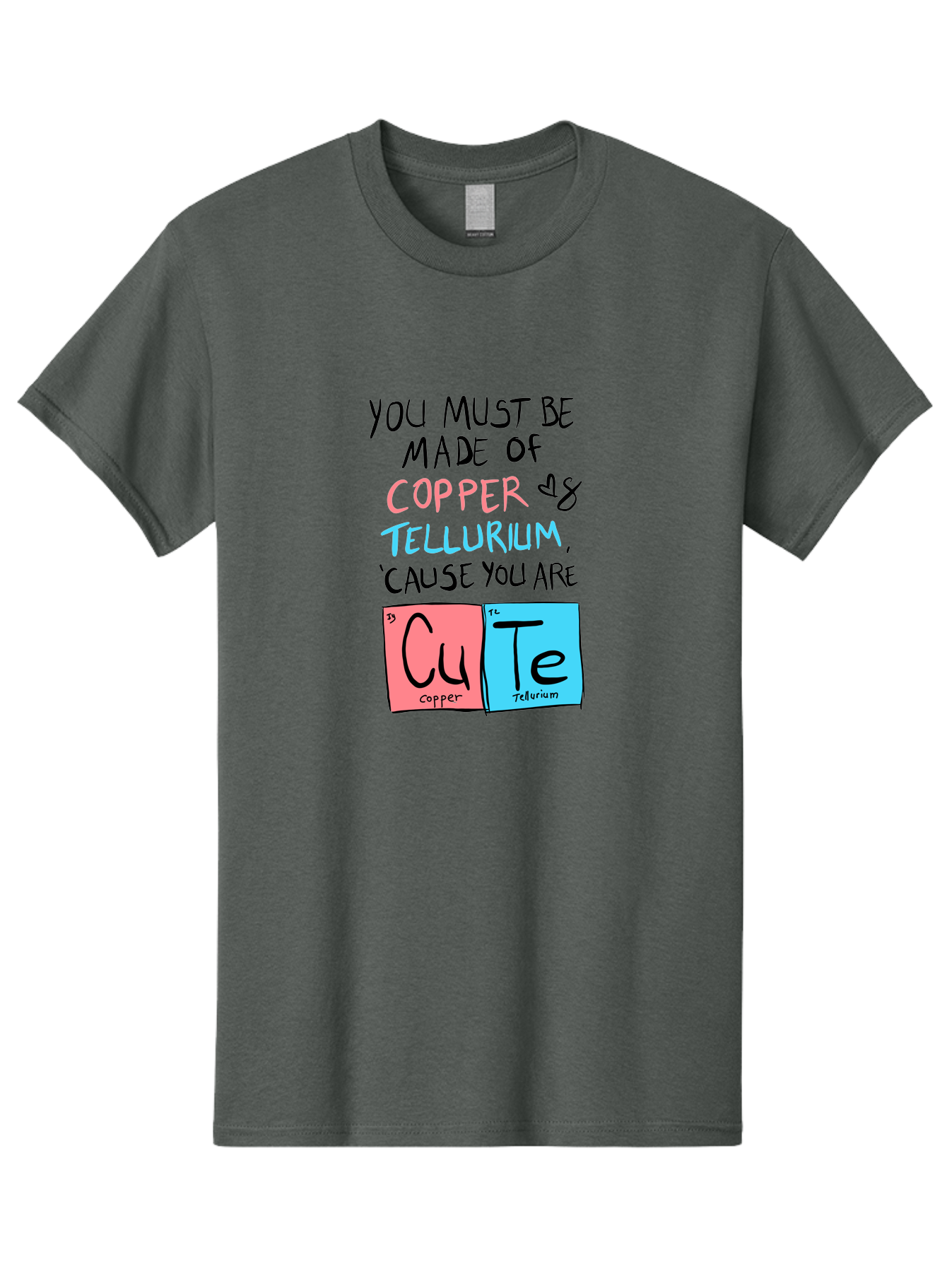 Cute-Chemistry-Pun Men'S Graphic Tee, 100% Cotton, Comfortable Casual Summer Wear, Machine Washable, Cute Chemistry Pun, Periodic Table Elements, Copper And Tellurium, Chemistry Joke, Science Humor, Funny Quote, Playful Design, - Aaa022
