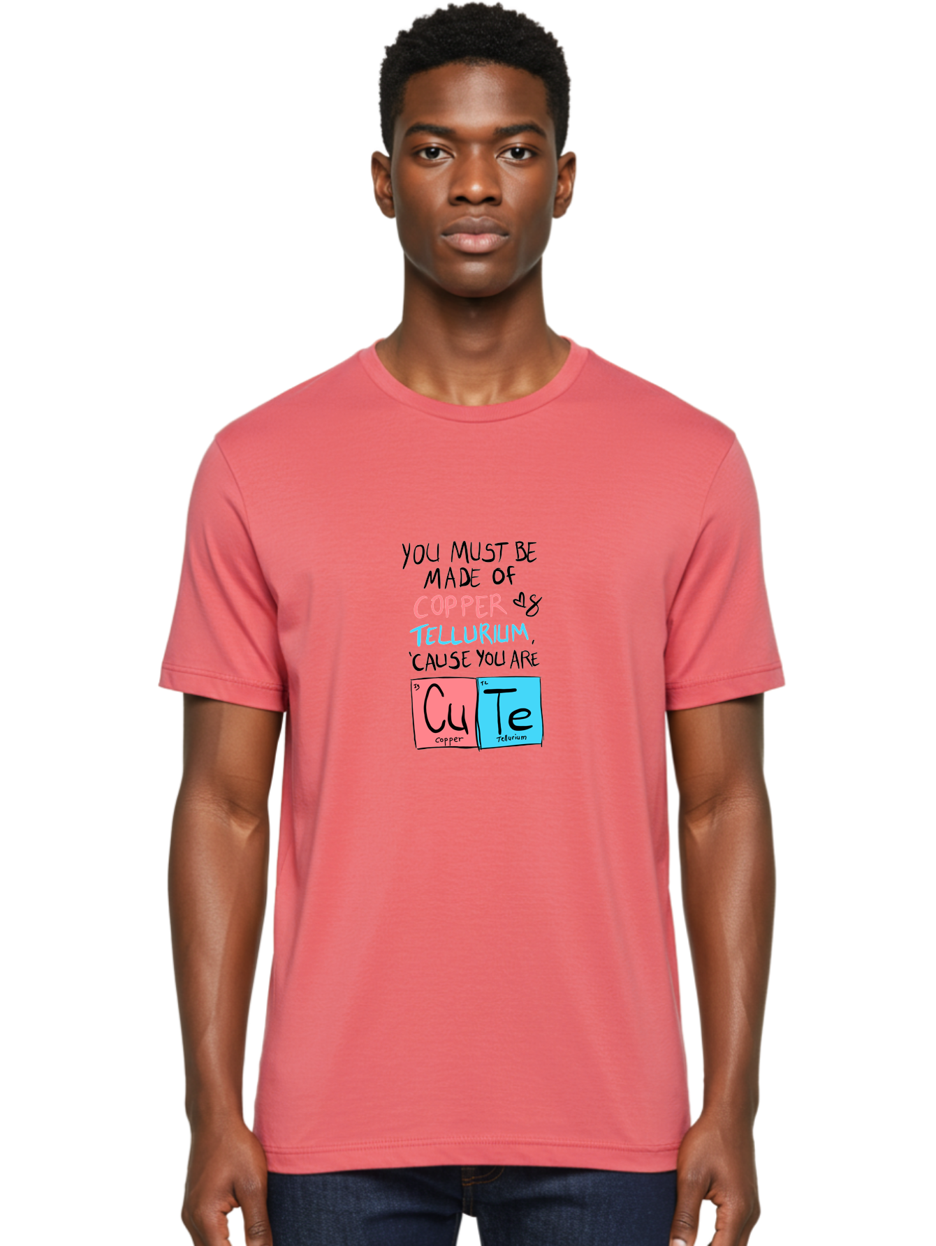 Cute-Chemistry-Pun Men'S Graphic Tee, 100% Cotton, Comfortable Casual Summer Wear, Machine Washable, Cute Chemistry Pun, Periodic Table Elements, Copper And Tellurium, Chemistry Joke, Science Humor, Funny Quote, Playful Design, - Aaa022