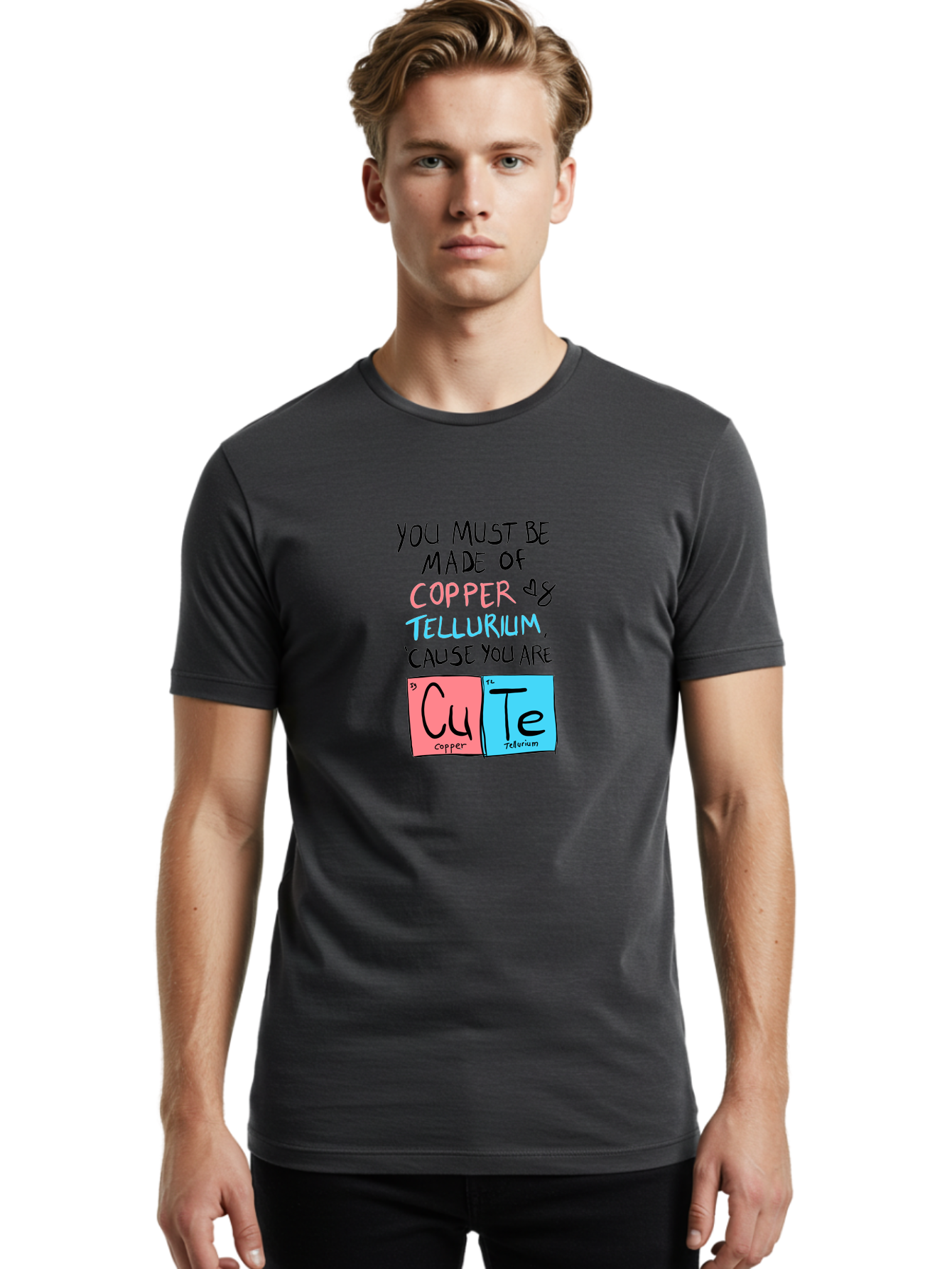 Cute-Chemistry-Pun Men'S Graphic Tee, 100% Cotton, Comfortable Casual Summer Wear, Machine Washable, Cute Chemistry Pun, Periodic Table Elements, Copper And Tellurium, Chemistry Joke, Science Humor, Funny Quote, Playful Design, - Aaa022