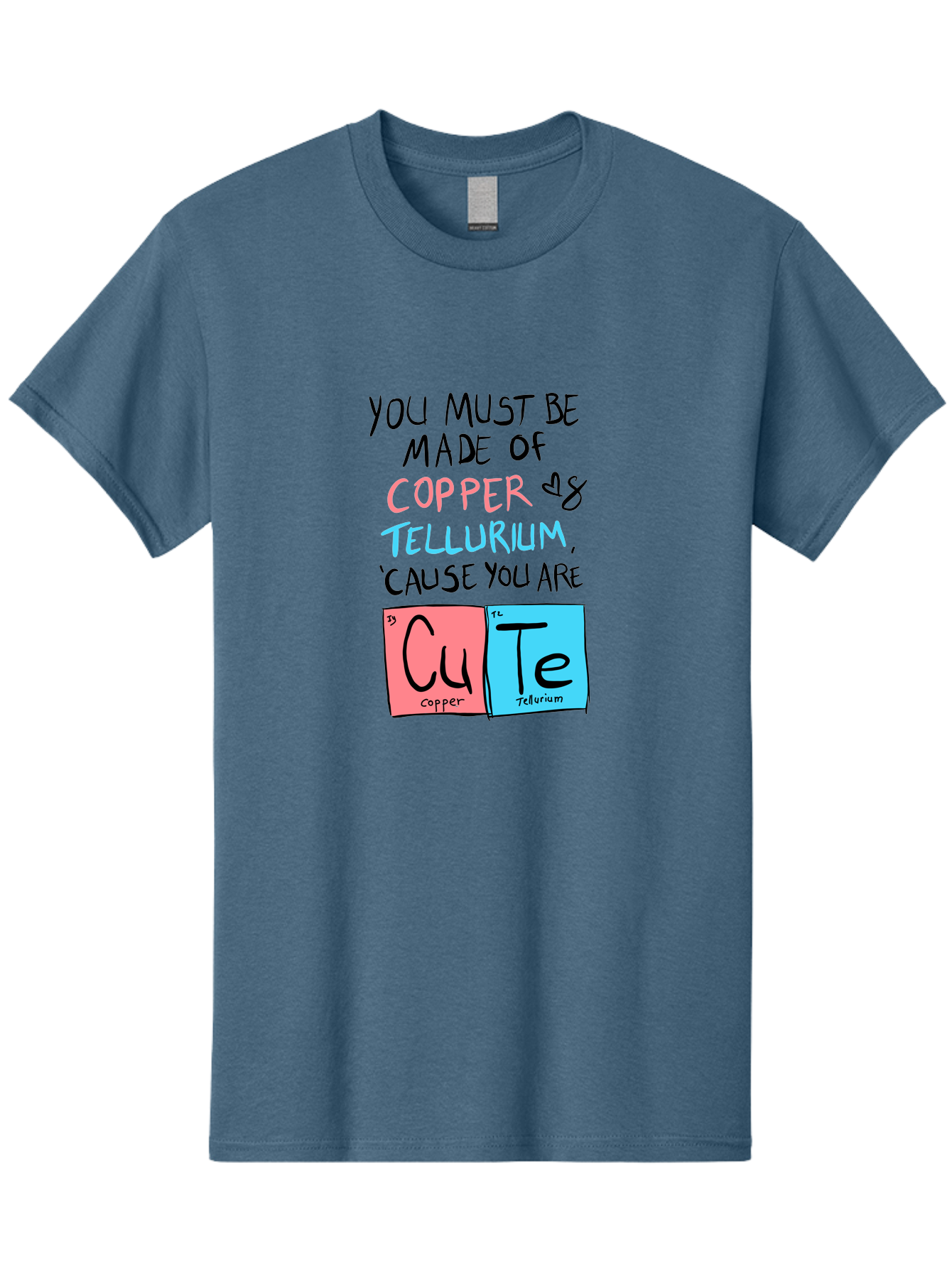 Cute-Chemistry-Pun Men'S Graphic Tee, 100% Cotton, Comfortable Casual Summer Wear, Machine Washable, Cute Chemistry Pun, Periodic Table Elements, Copper And Tellurium, Chemistry Joke, Science Humor, Funny Quote, Playful Design, - Aaa022