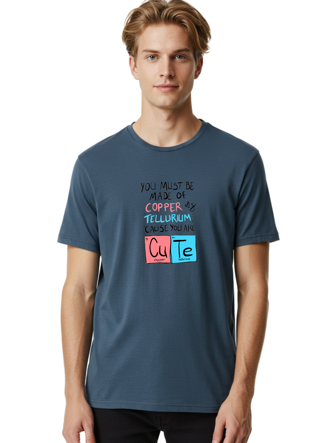 Cute-Chemistry-Pun Men'S Graphic Tee, 100% Cotton, Comfortable Casual Summer Wear, Machine Washable, Cute Chemistry Pun, Periodic Table Elements, Copper And Tellurium, Chemistry Joke, Science Humor, Funny Quote, Playful Design, - Aaa022