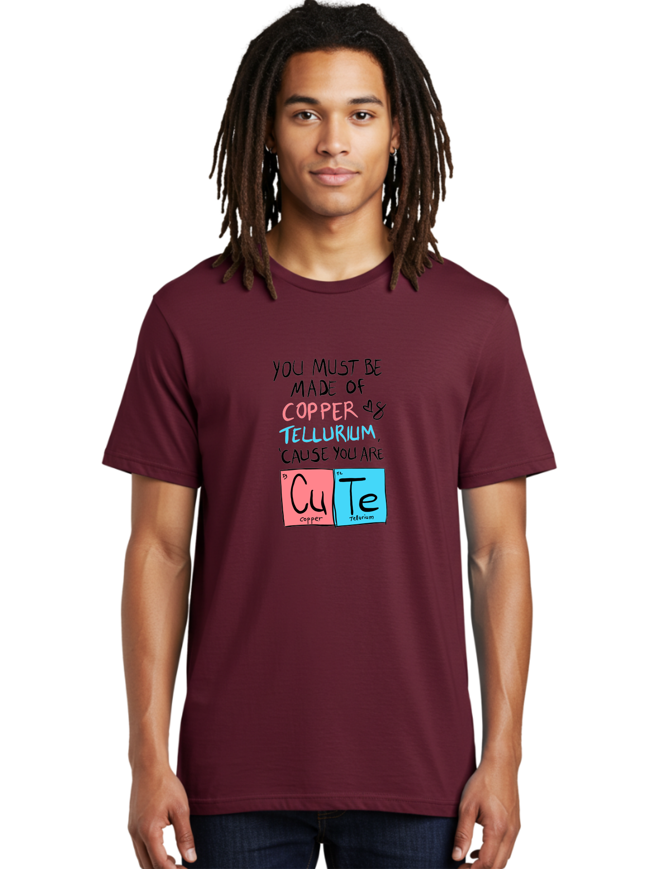 Cute-Chemistry-Pun Men'S Graphic Tee, 100% Cotton, Comfortable Casual Summer Wear, Machine Washable, Cute Chemistry Pun, Periodic Table Elements, Copper And Tellurium, Chemistry Joke, Science Humor, Funny Quote, Playful Design, - Aaa022