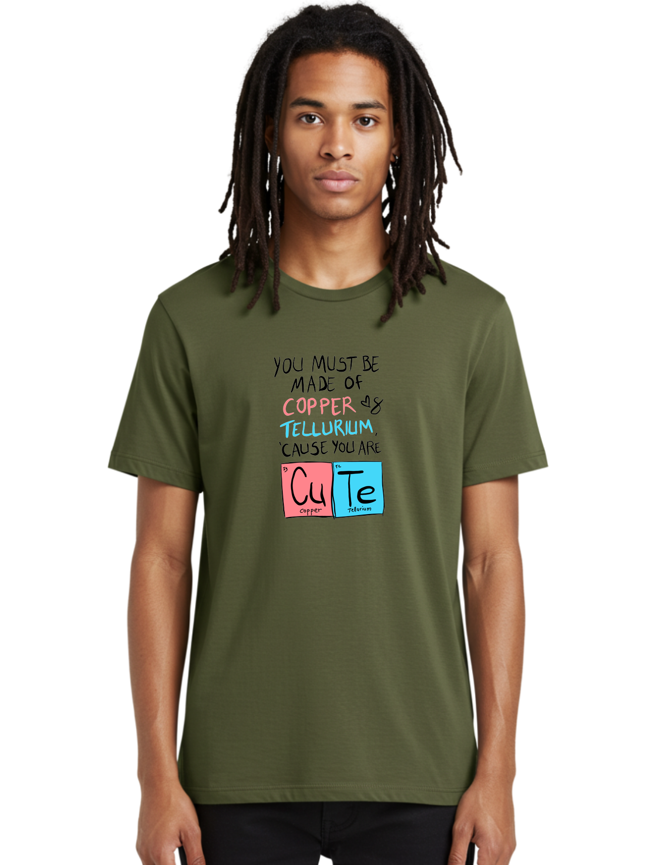Cute-Chemistry-Pun Men'S Graphic Tee, 100% Cotton, Comfortable Casual Summer Wear, Machine Washable, Cute Chemistry Pun, Periodic Table Elements, Copper And Tellurium, Chemistry Joke, Science Humor, Funny Quote, Playful Design, - Aaa022