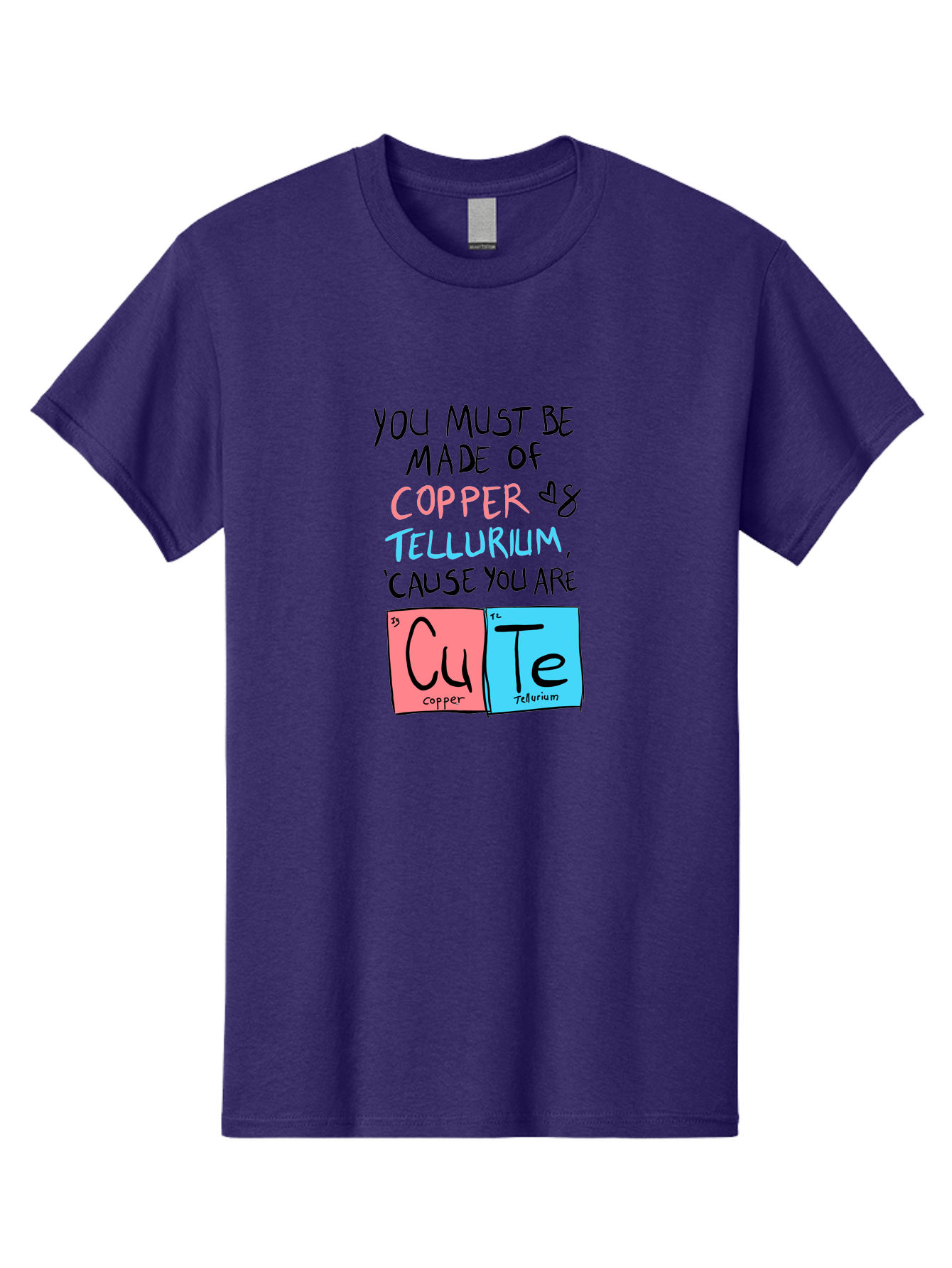 Cute-Chemistry-Pun Men'S Graphic Tee, 100% Cotton, Comfortable Casual Summer Wear, Machine Washable, Cute Chemistry Pun, Periodic Table Elements, Copper And Tellurium, Chemistry Joke, Science Humor, Funny Quote, Playful Design, - Aaa022