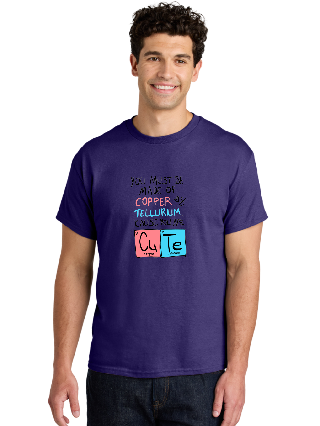 Cute-Chemistry-Pun Men'S Graphic Tee, 100% Cotton, Comfortable Casual Summer Wear, Machine Washable, Cute Chemistry Pun, Periodic Table Elements, Copper And Tellurium, Chemistry Joke, Science Humor, Funny Quote, Playful Design, - Aaa022