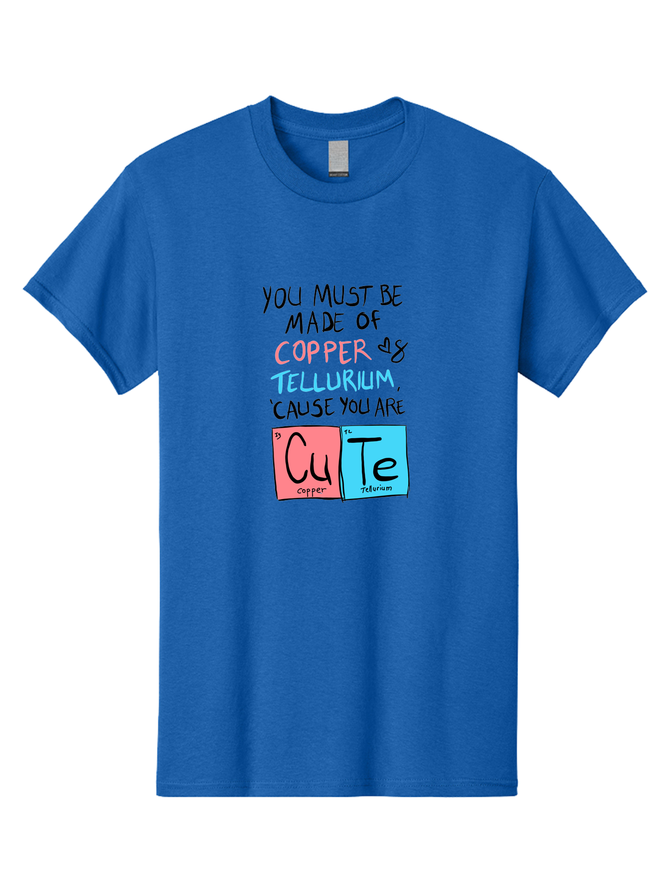 Cute-Chemistry-Pun Men'S Graphic Tee, 100% Cotton, Comfortable Casual Summer Wear, Machine Washable, Cute Chemistry Pun, Periodic Table Elements, Copper And Tellurium, Chemistry Joke, Science Humor, Funny Quote, Playful Design, - Aaa022