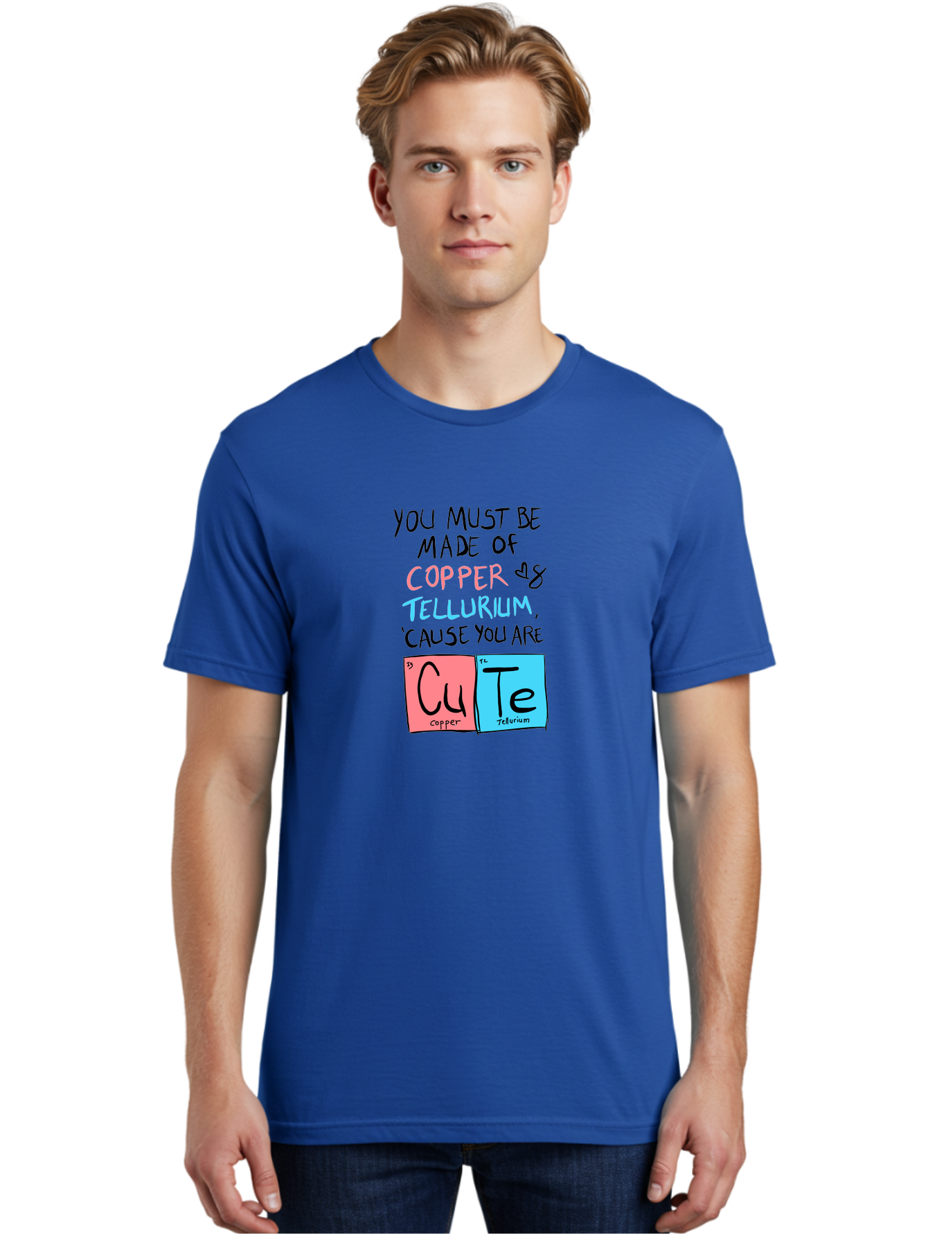 Cute-Chemistry-Pun Men'S Graphic Tee, 100% Cotton, Comfortable Casual Summer Wear, Machine Washable, Cute Chemistry Pun, Periodic Table Elements, Copper And Tellurium, Chemistry Joke, Science Humor, Funny Quote, Playful Design, - Aaa022