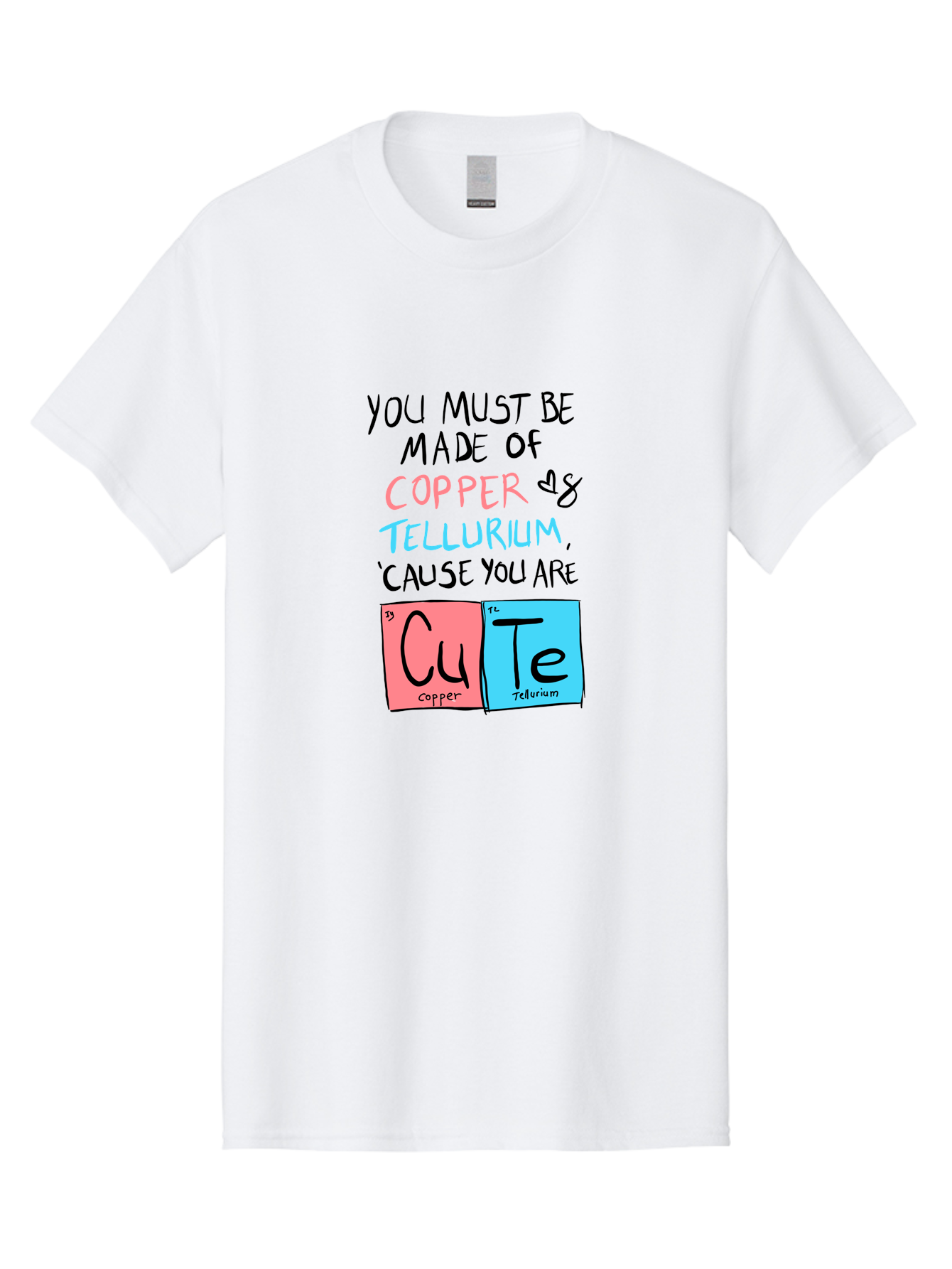 Cute-Chemistry-Pun Men'S Graphic Tee, 100% Cotton, Comfortable Casual Summer Wear, Machine Washable, Cute Chemistry Pun, Periodic Table Elements, Copper And Tellurium, Chemistry Joke, Science Humor, Funny Quote, Playful Design, - Aaa022