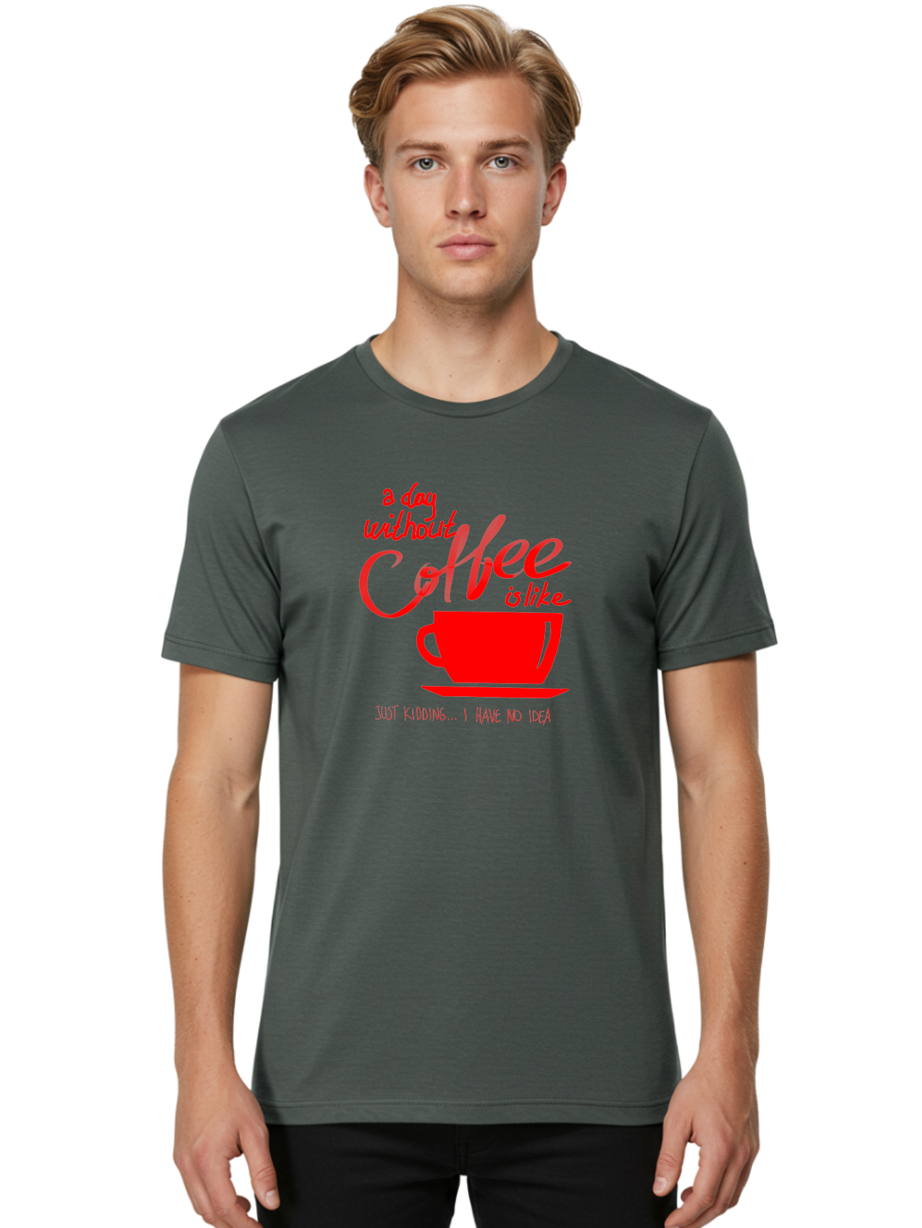 Day-Without-Coffee Men'S Graphic Tee, 100% Cotton, Comfortable Casual Summer Wear, Machine Washable, Coffee Lover, Caffeine Addiction, Morning Coffee, Coffee Quote, Coffee Humor, Coffee Joke, Red Coffee Cup - Aaa023