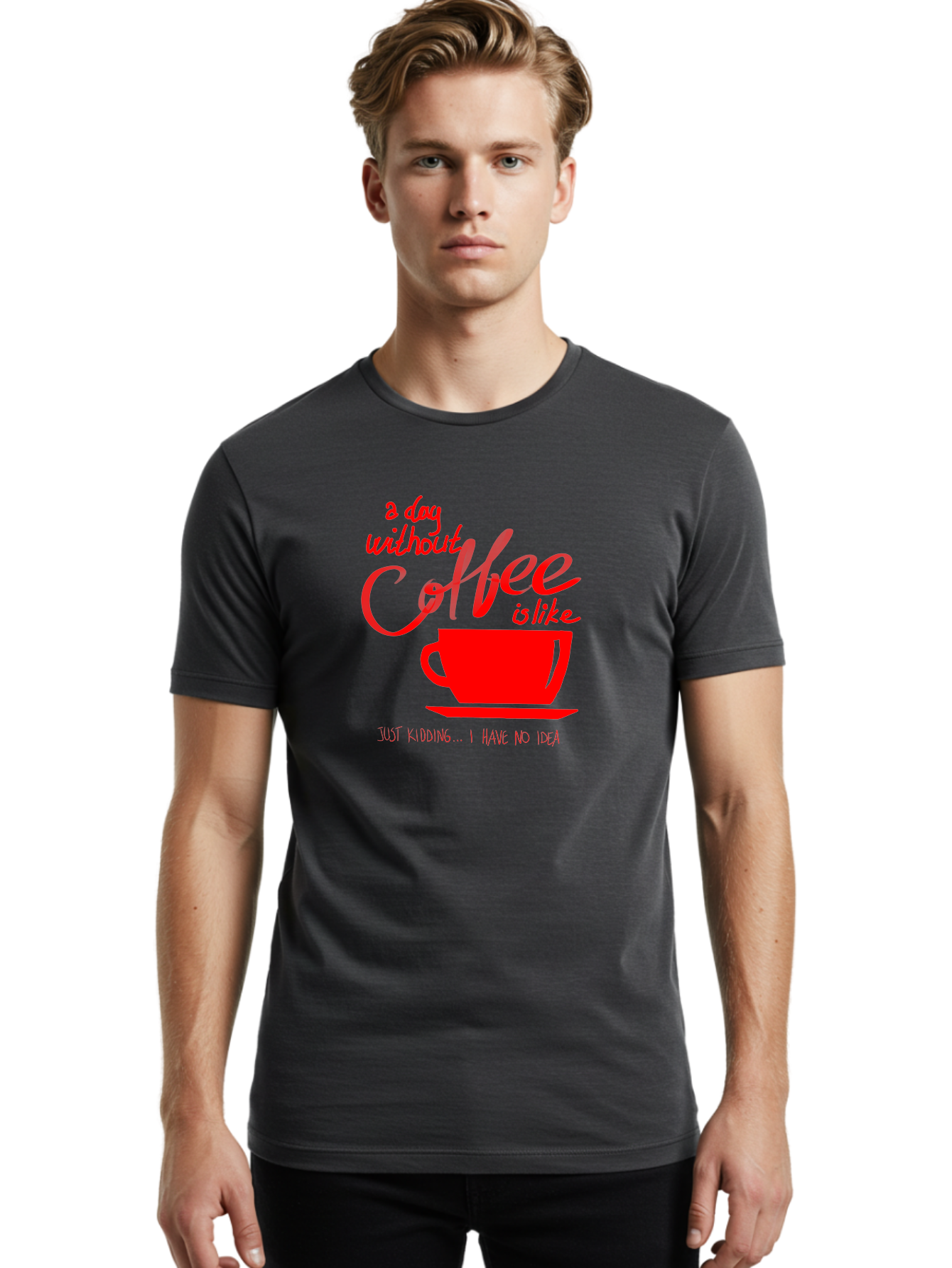 Day-Without-Coffee Men'S Graphic Tee, 100% Cotton, Comfortable Casual Summer Wear, Machine Washable, Coffee Lover, Caffeine Addiction, Morning Coffee, Coffee Quote, Coffee Humor, Coffee Joke, Red Coffee Cup - Aaa023