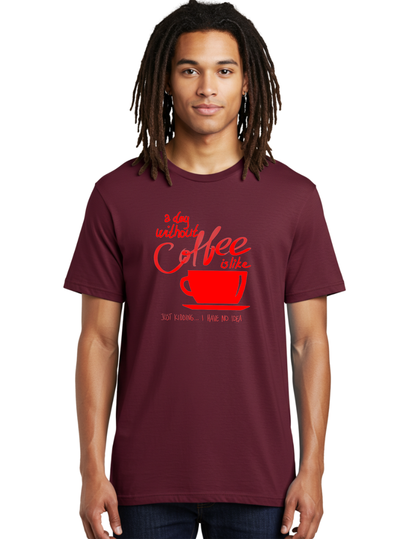 Day-Without-Coffee Men'S Graphic Tee, 100% Cotton, Comfortable Casual Summer Wear, Machine Washable, Coffee Lover, Caffeine Addiction, Morning Coffee, Coffee Quote, Coffee Humor, Coffee Joke, Red Coffee Cup - Aaa023